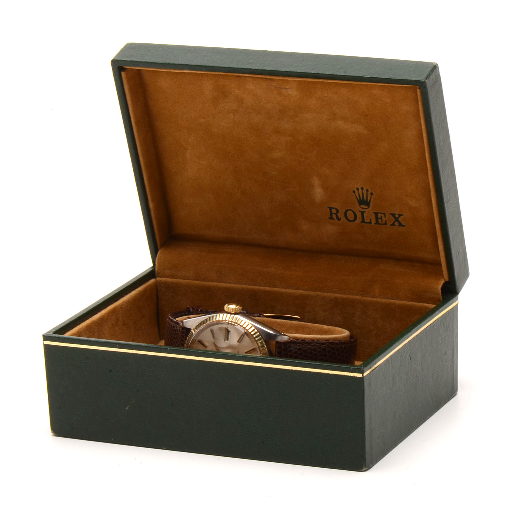 Late 1960s Rolex Date 14K Yellow Gold Bezel Watch with Box
