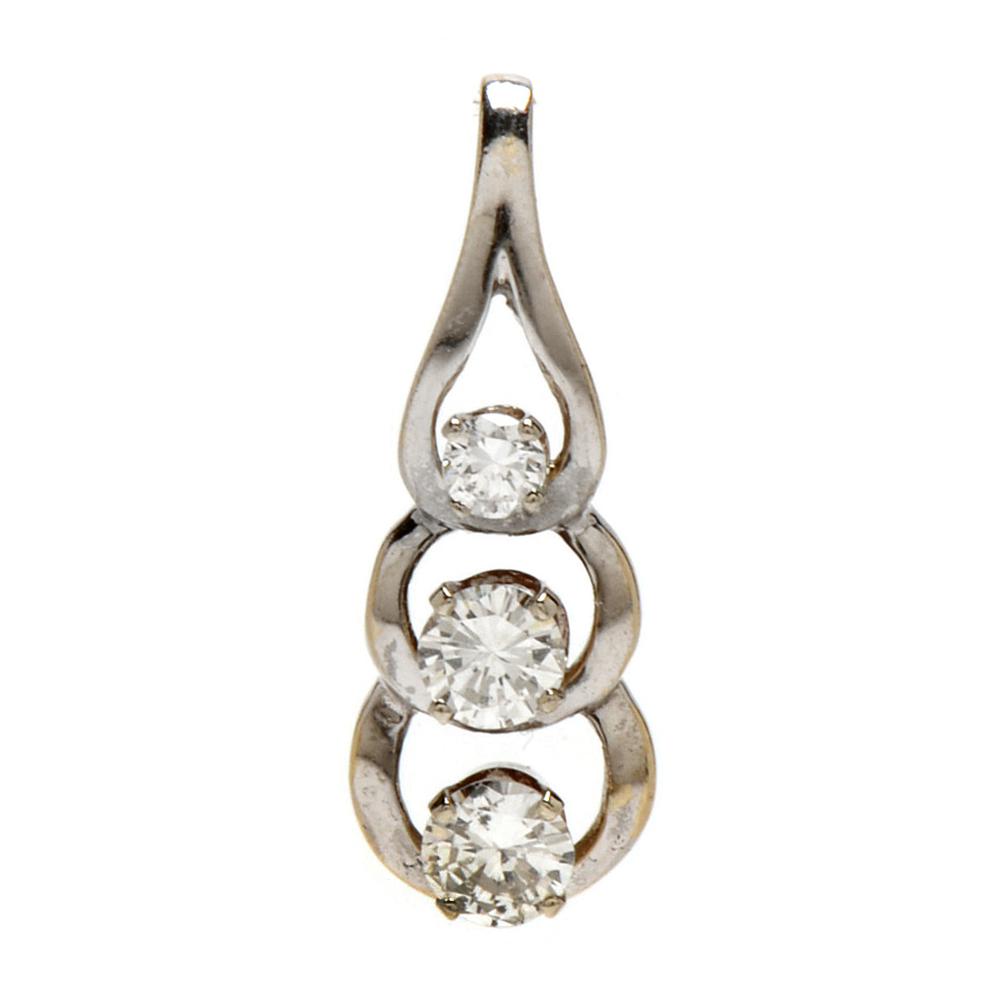 14K White Gold Three Diamond Pendant