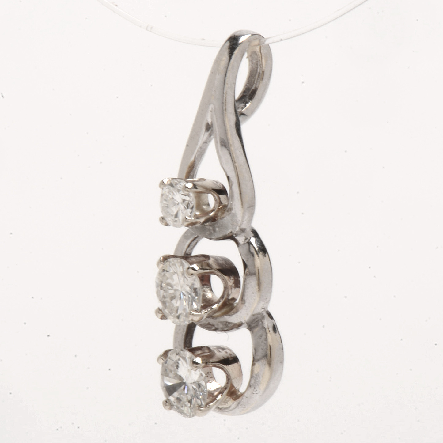 14K White Gold Three Diamond Pendant