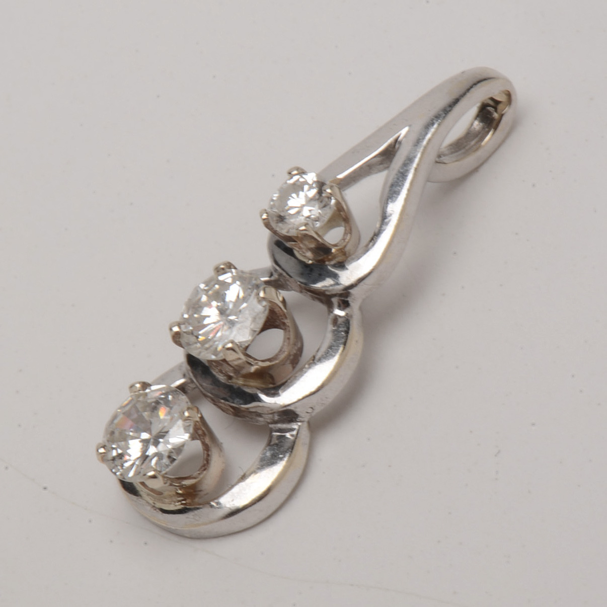 14K White Gold Three Diamond Pendant