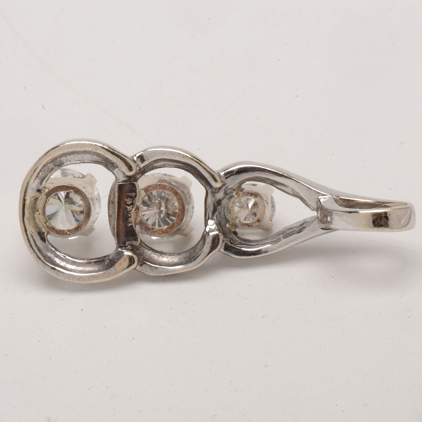 14K White Gold Three Diamond Pendant