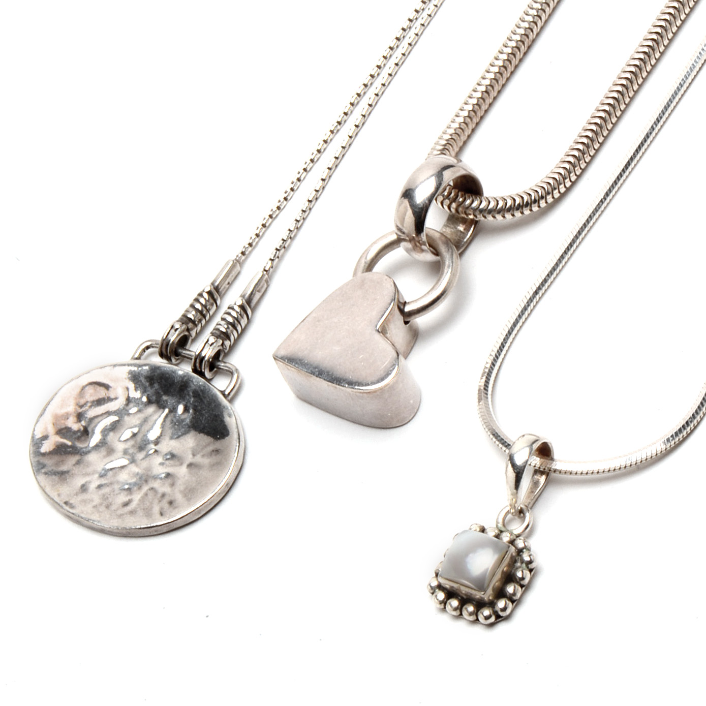 Group of Three Sterling Silver Necklaces with Pendants