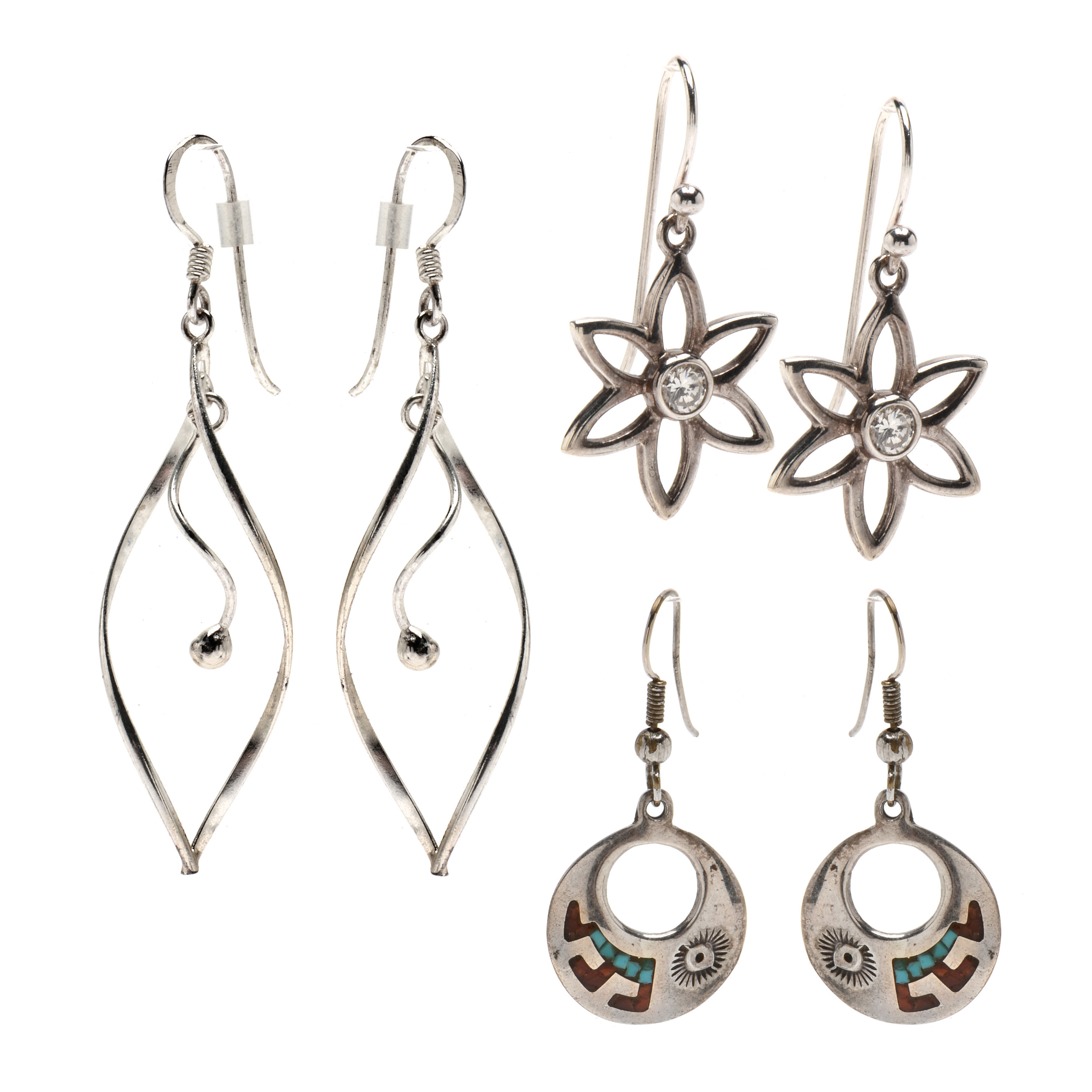 Three Sterling Silver French Hook Pierced Earring Lot