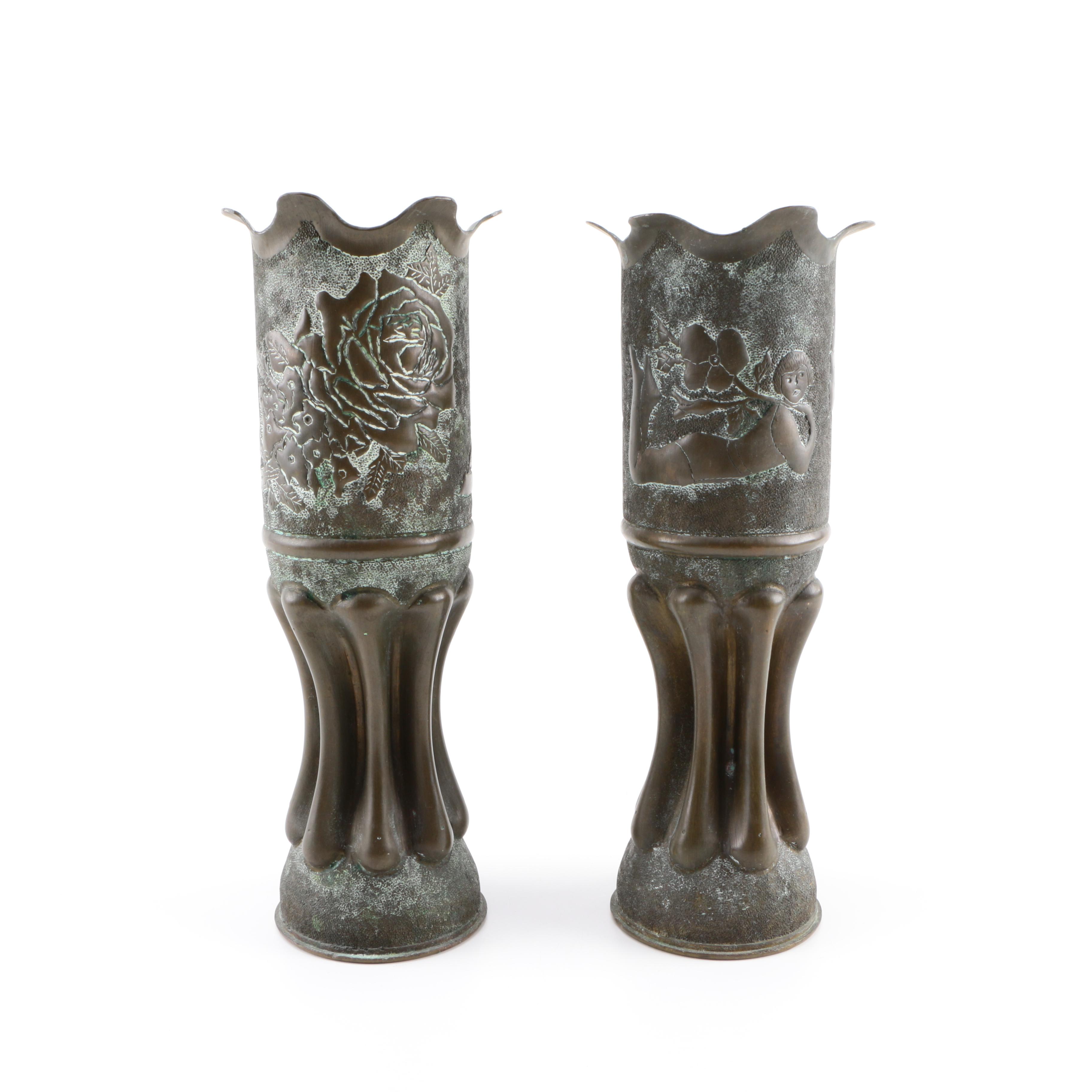 Pair of Bronze Urns