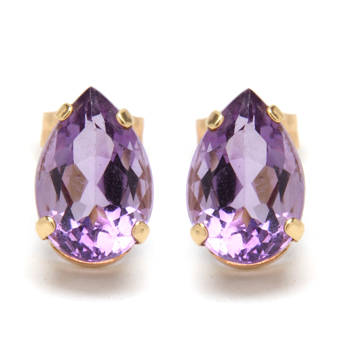 Pair of 14K Yellow Gold Amethyst Stud Earrings