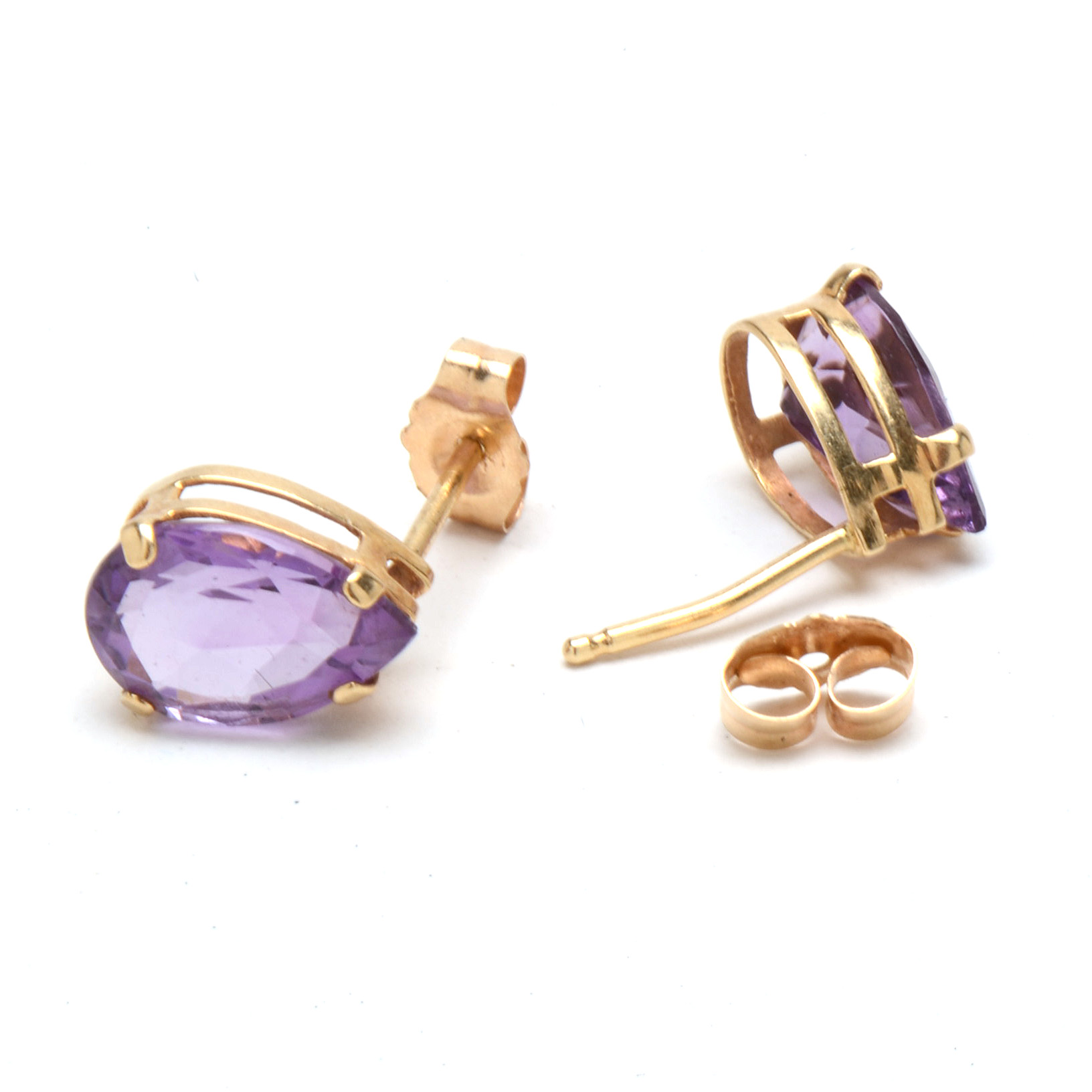 Pair of 14K Yellow Gold Amethyst Stud Earrings