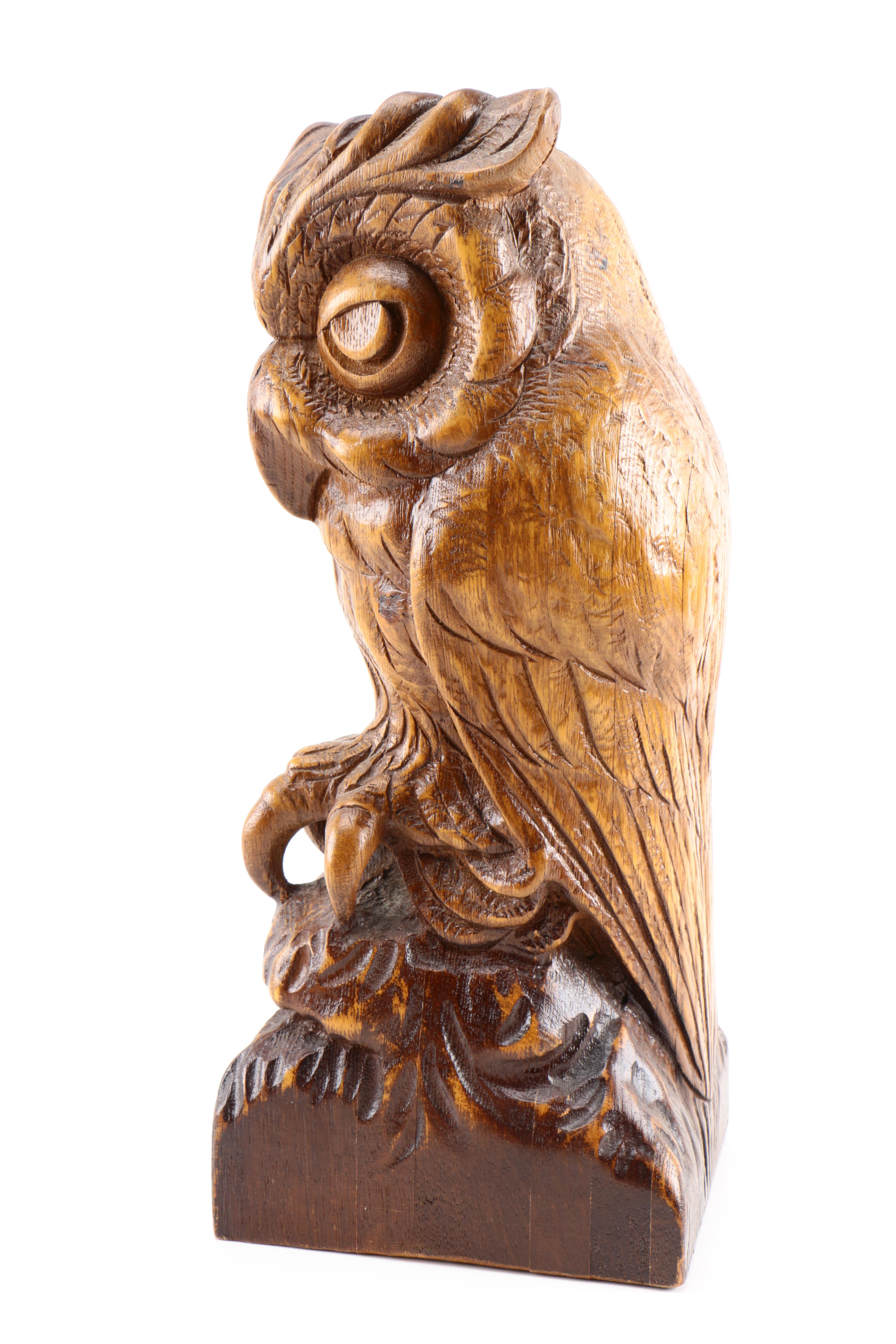 Carved Wooden Owl Sculpture