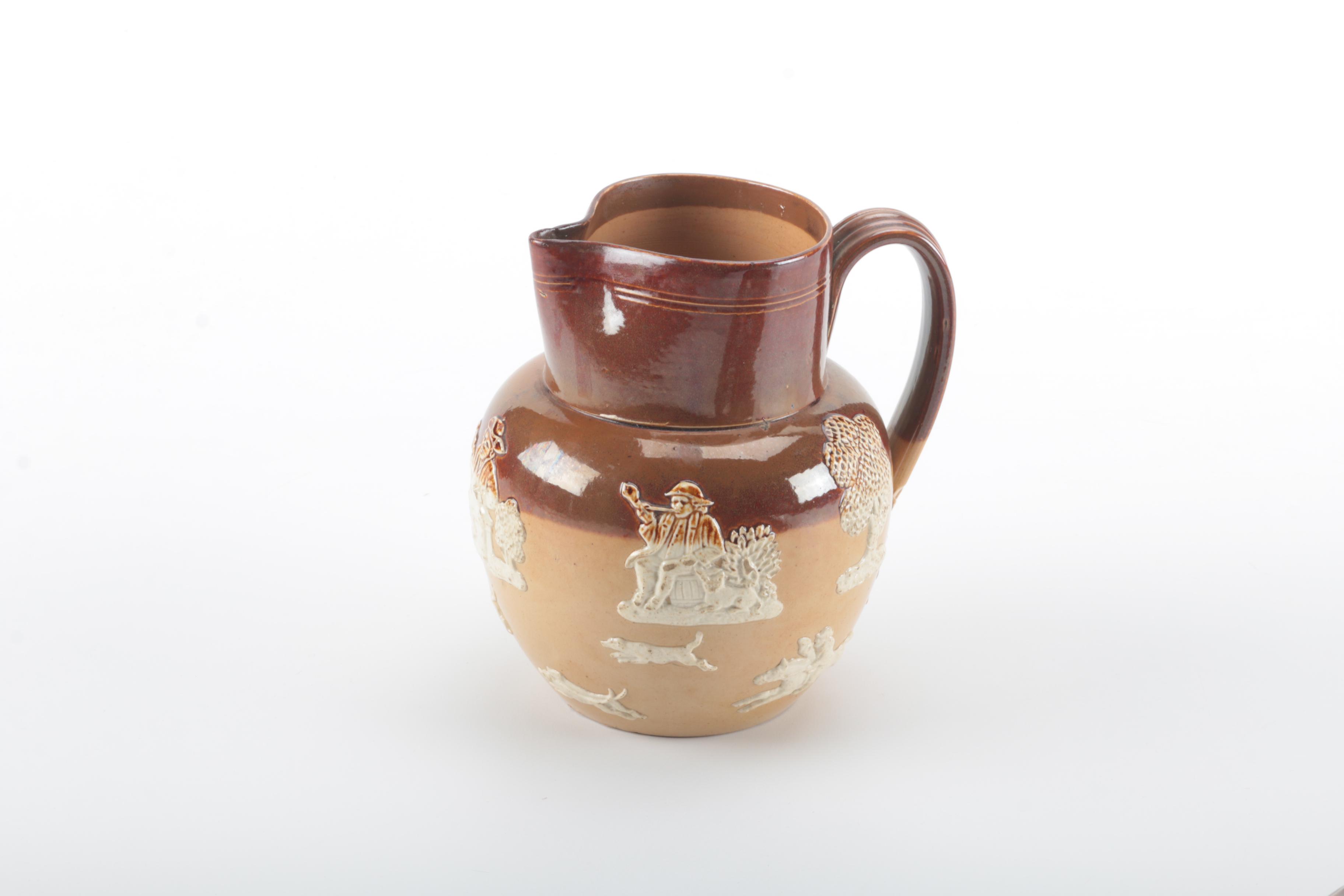 Brown Stoneware Pitcher and Bowl Including Royal Doulton Lambeth