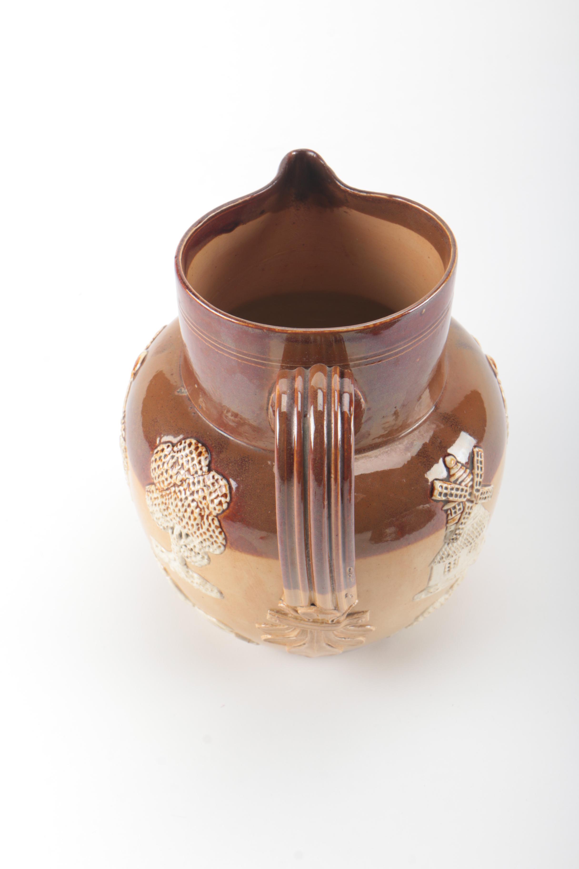 Brown Stoneware Pitcher and Bowl Including Royal Doulton Lambeth