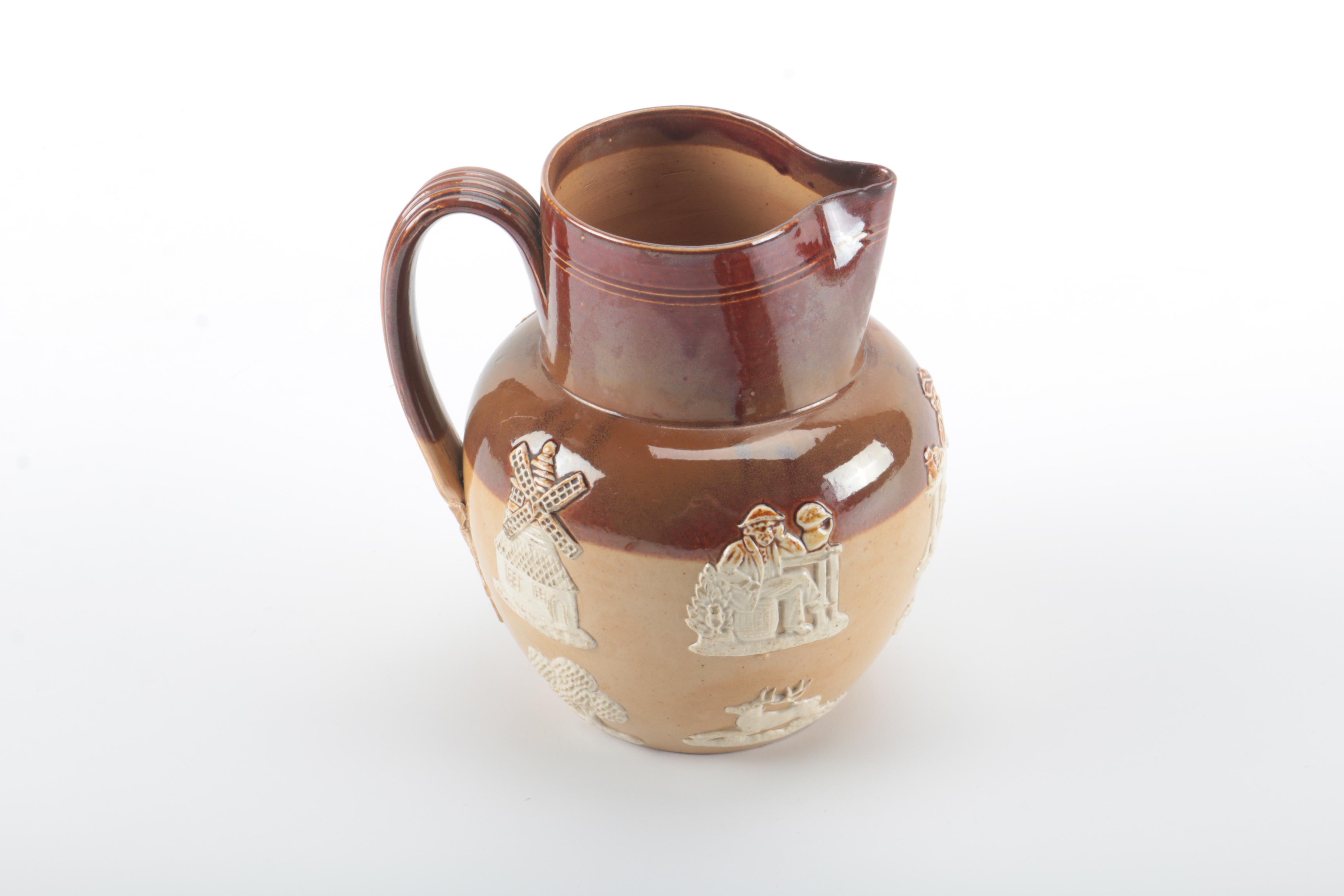 Brown Stoneware Pitcher and Bowl Including Royal Doulton Lambeth