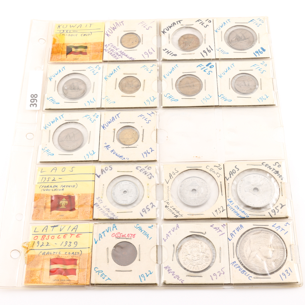 Assorted Coins From Kuwait, Laos, and Latvia