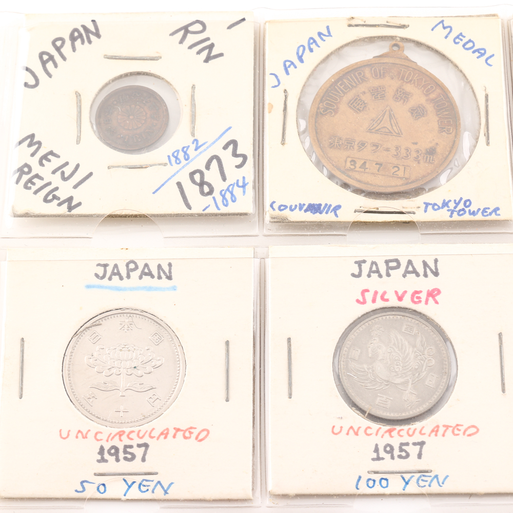 Assortment of Foreign Coins From Japan and Kenya