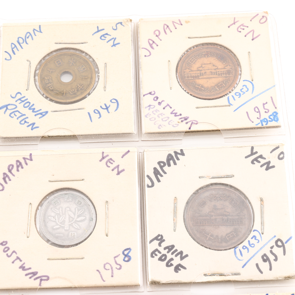 Assortment of Foreign Coins From Japan and Kenya