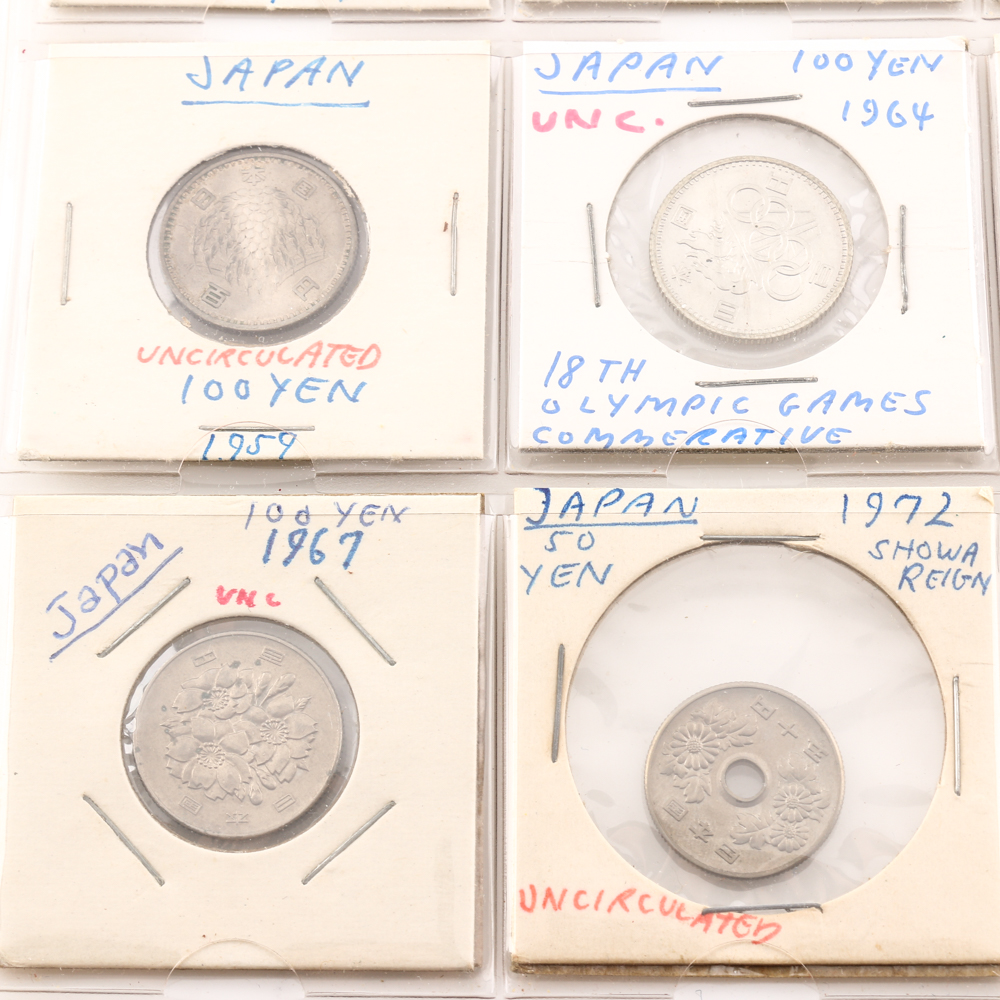 Assortment of Foreign Coins From Japan and Kenya