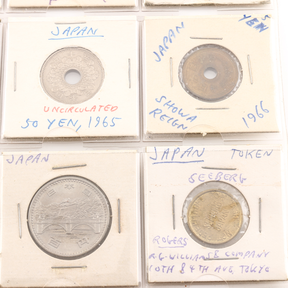 Assortment of Foreign Coins From Japan and Kenya