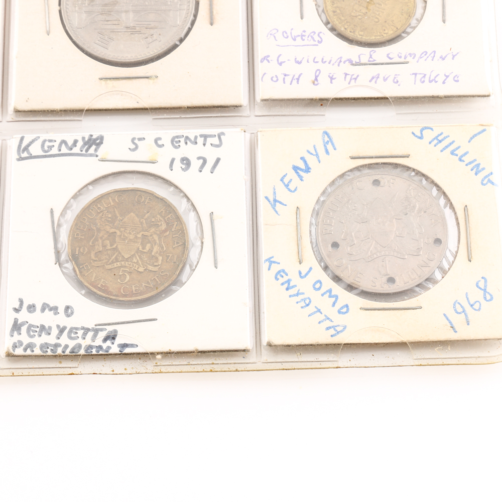 Assortment of Foreign Coins From Japan and Kenya