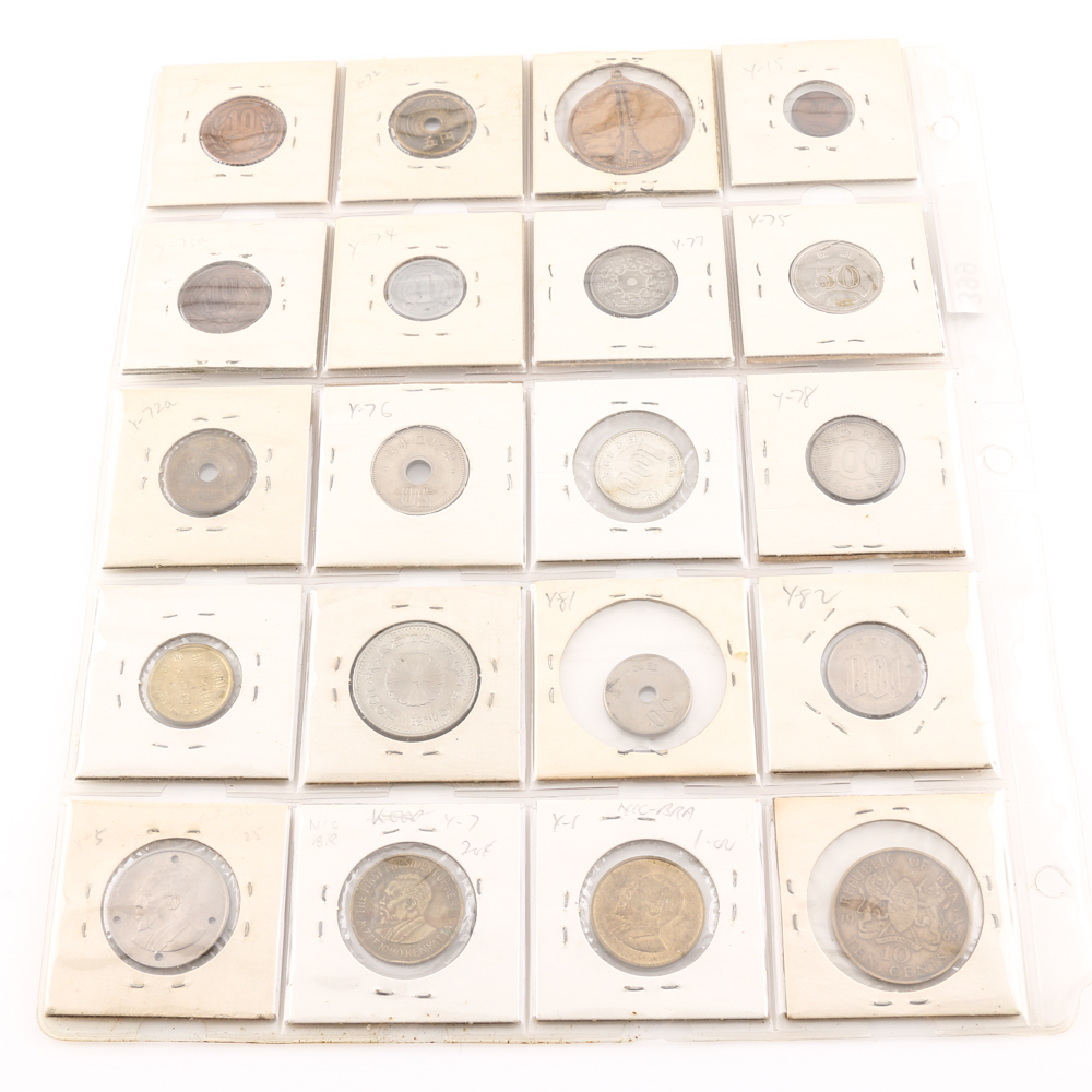 Assortment of Foreign Coins From Japan and Kenya