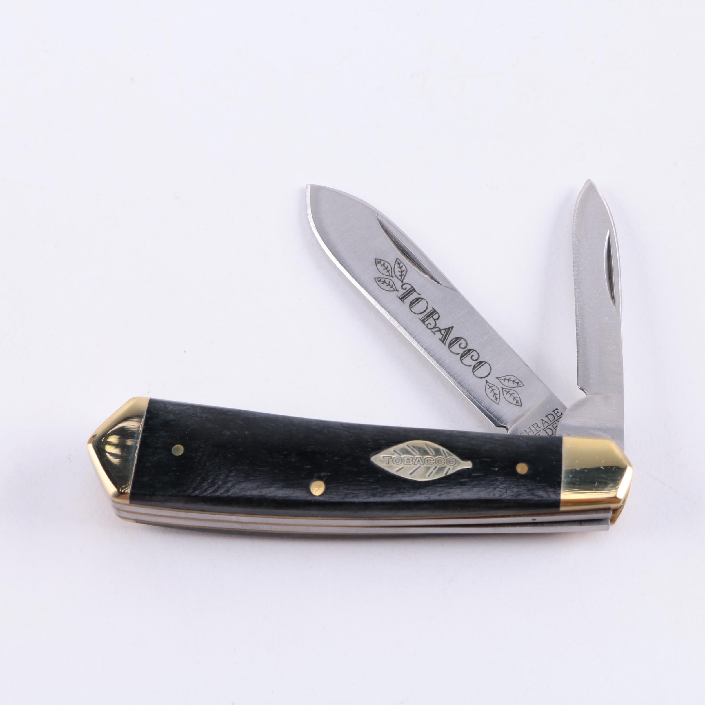 Schrade "Tobacco" Dual Blade Pocket Knife and Cigar Box Shaped Case