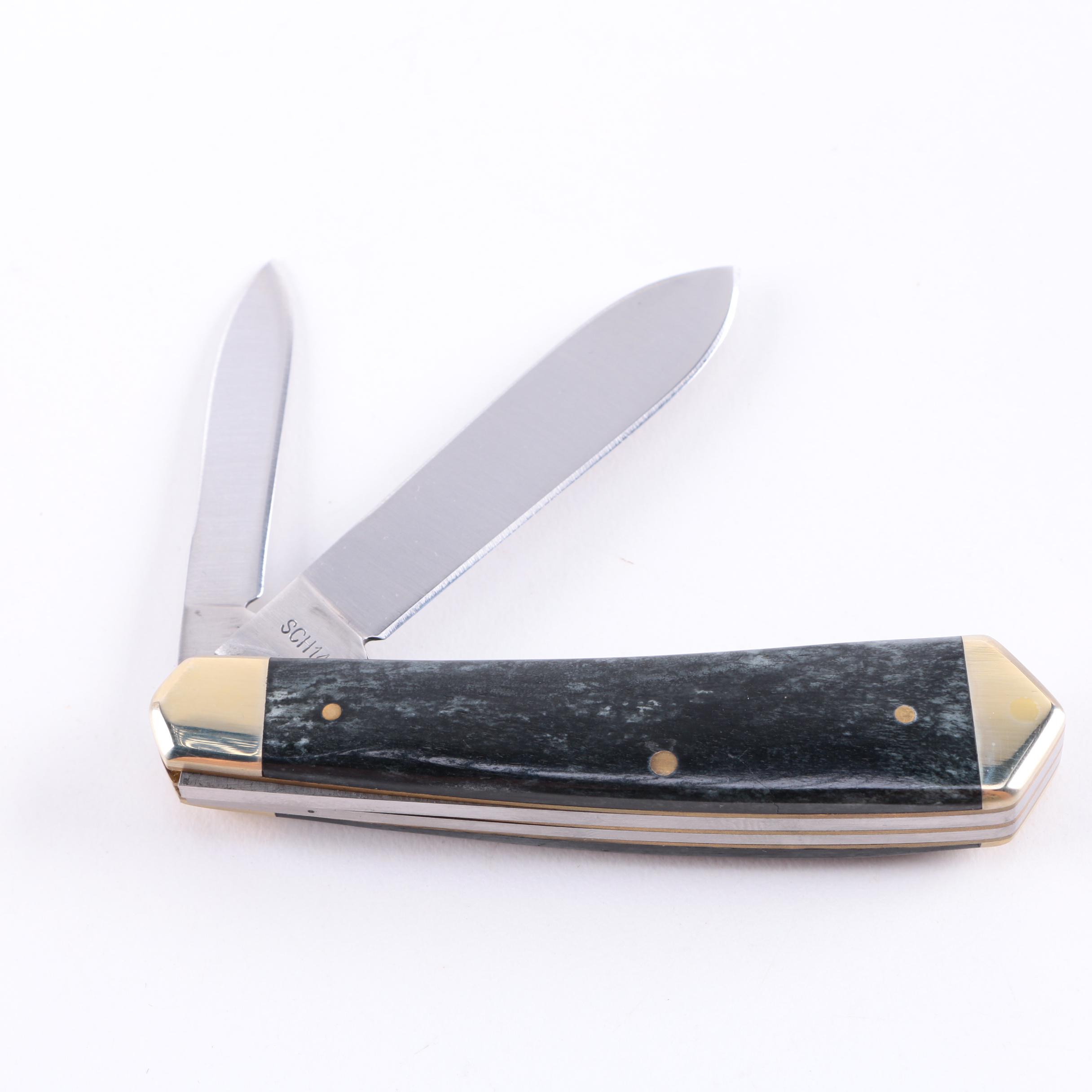 Schrade "Tobacco" Dual Blade Pocket Knife and Cigar Box Shaped Case