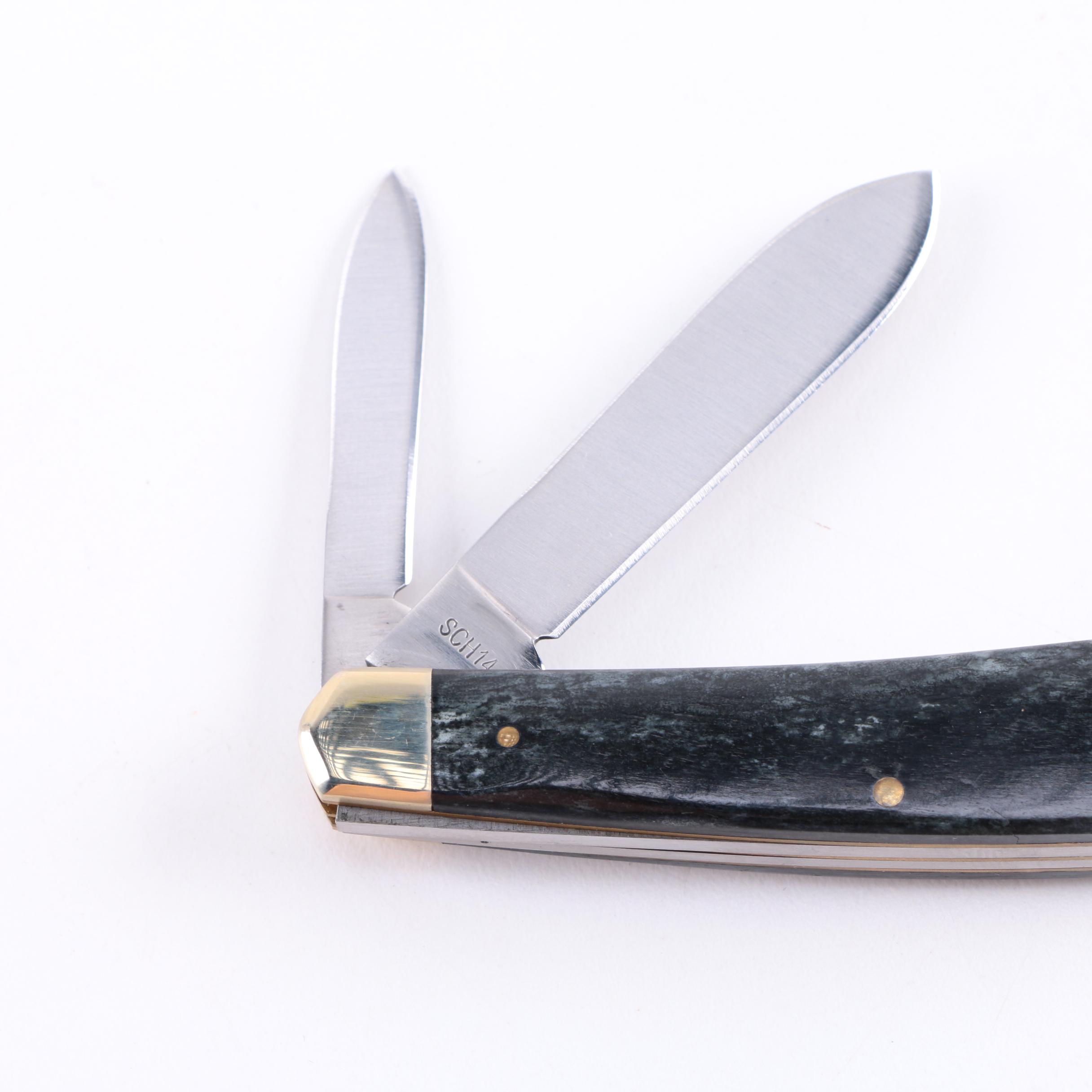 Schrade "Tobacco" Dual Blade Pocket Knife and Cigar Box Shaped Case