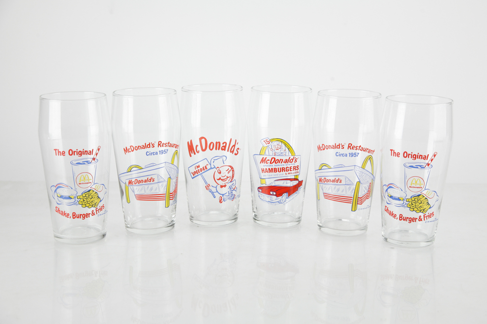 McDonalds Themed Glassware, Including Batman Forever and Flintstones Mugs