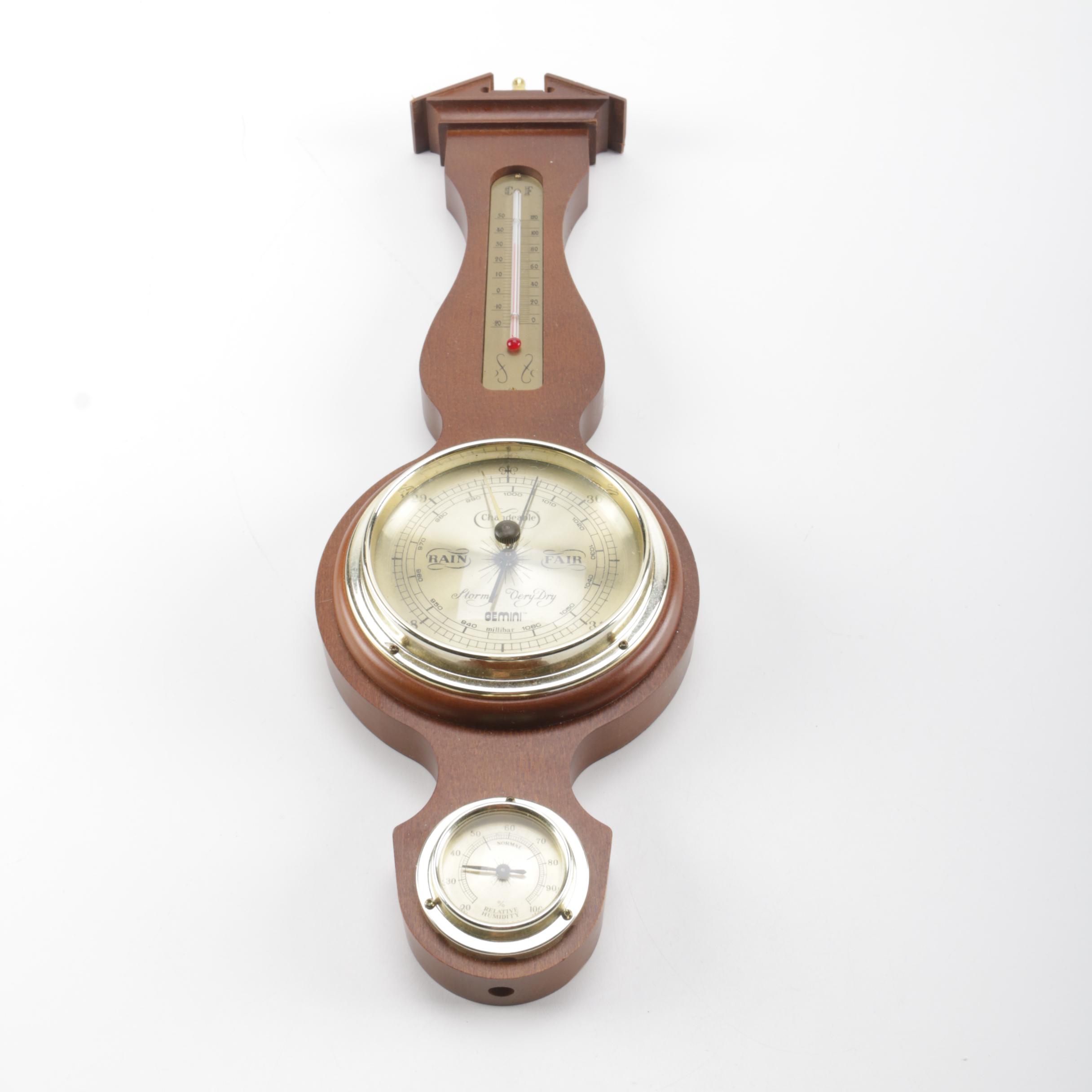 Wooden Barometer and Thermometer