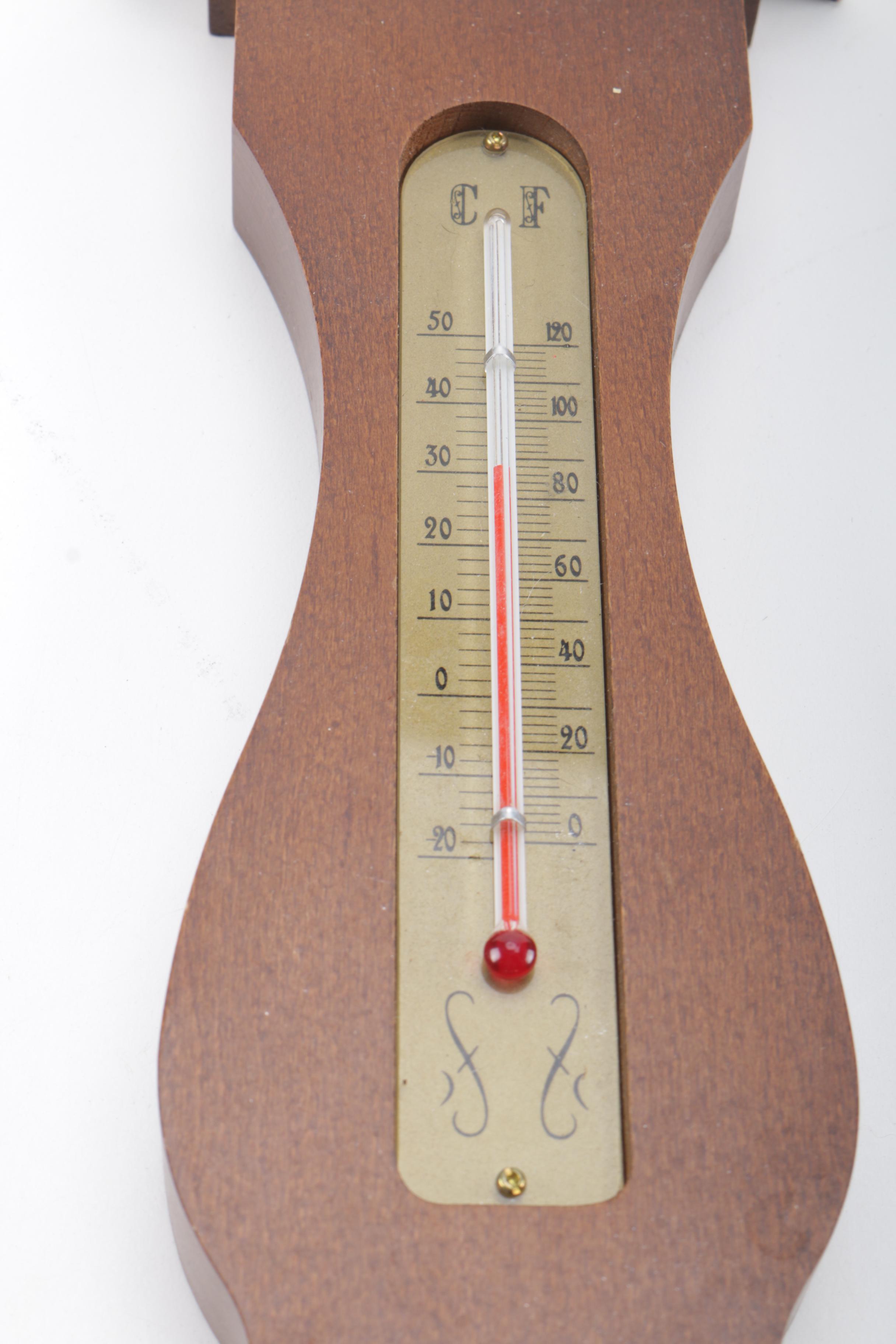 Wooden Barometer and Thermometer