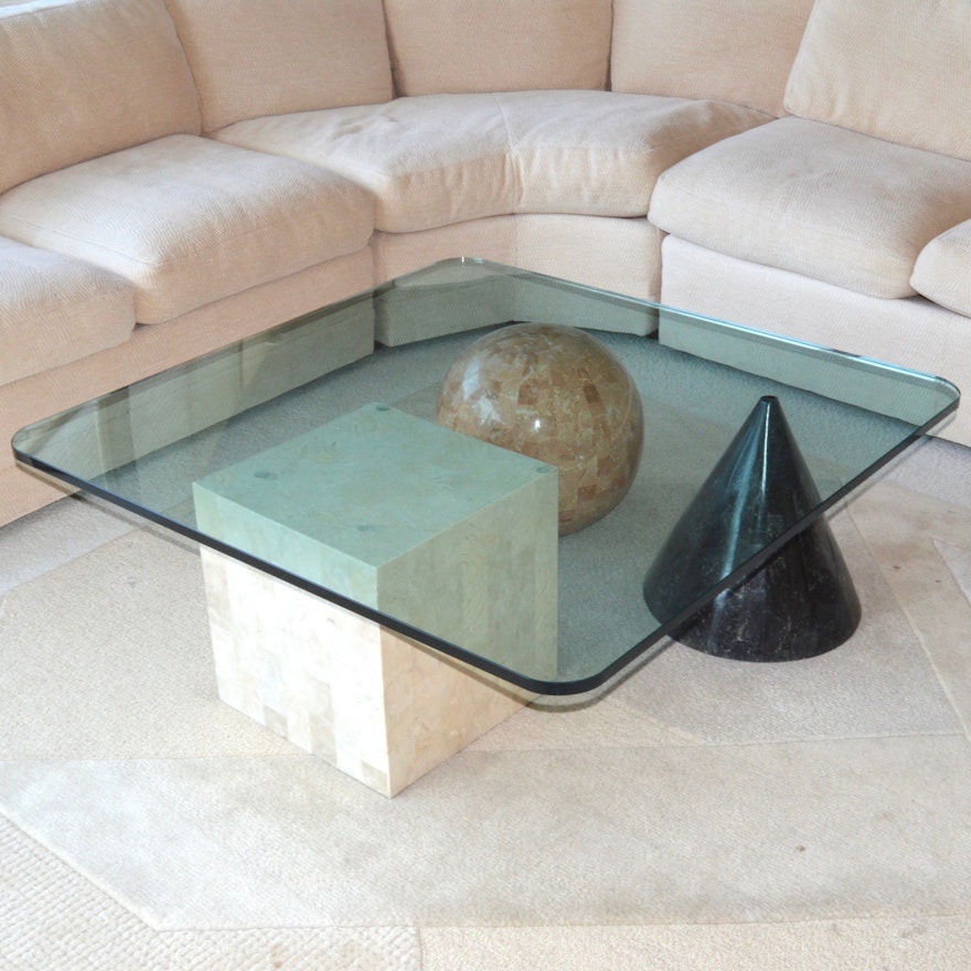 Modernist Marble and Glass Coffee Table by Closson's