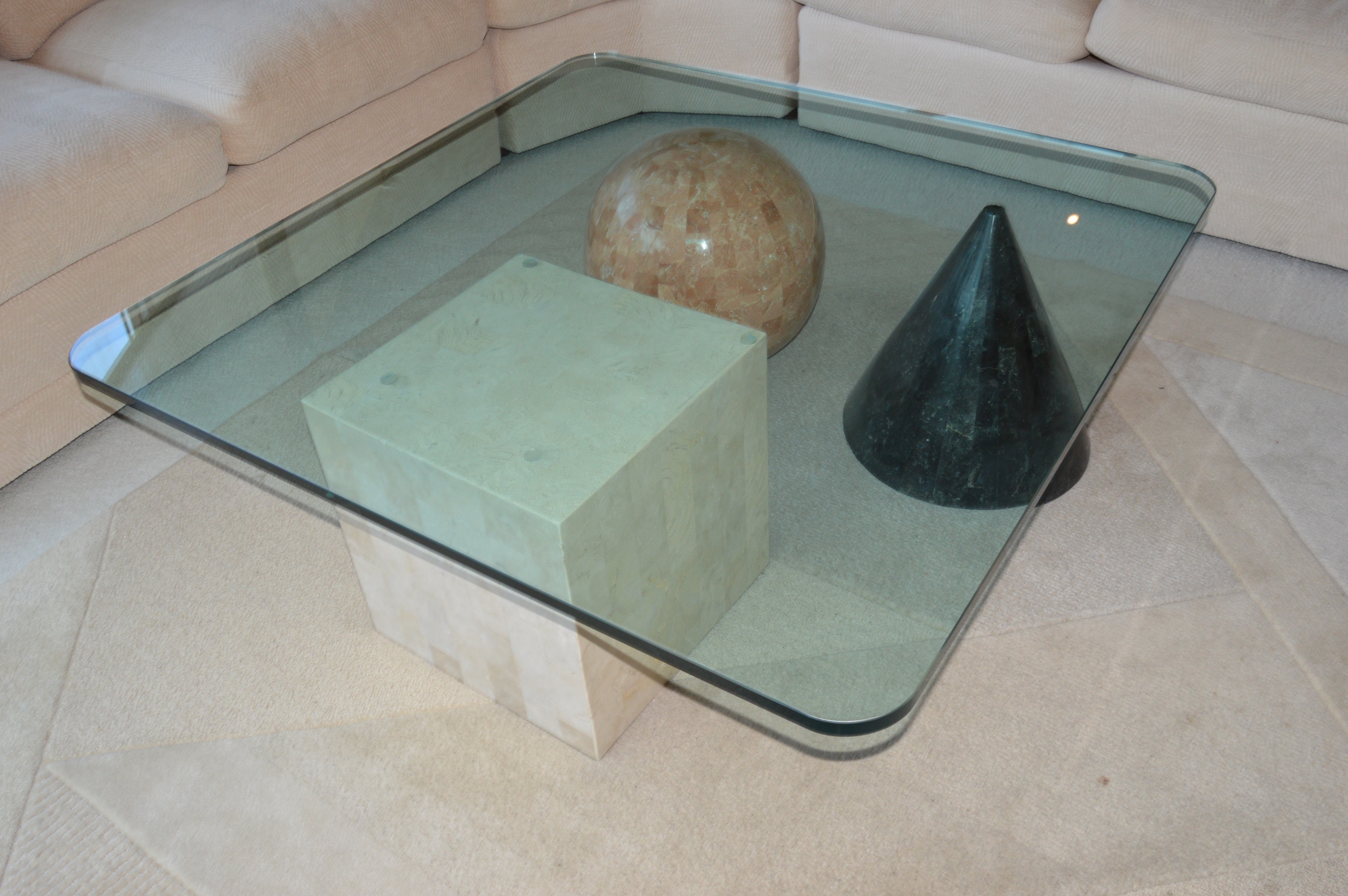 Modernist Marble and Glass Coffee Table by Closson's