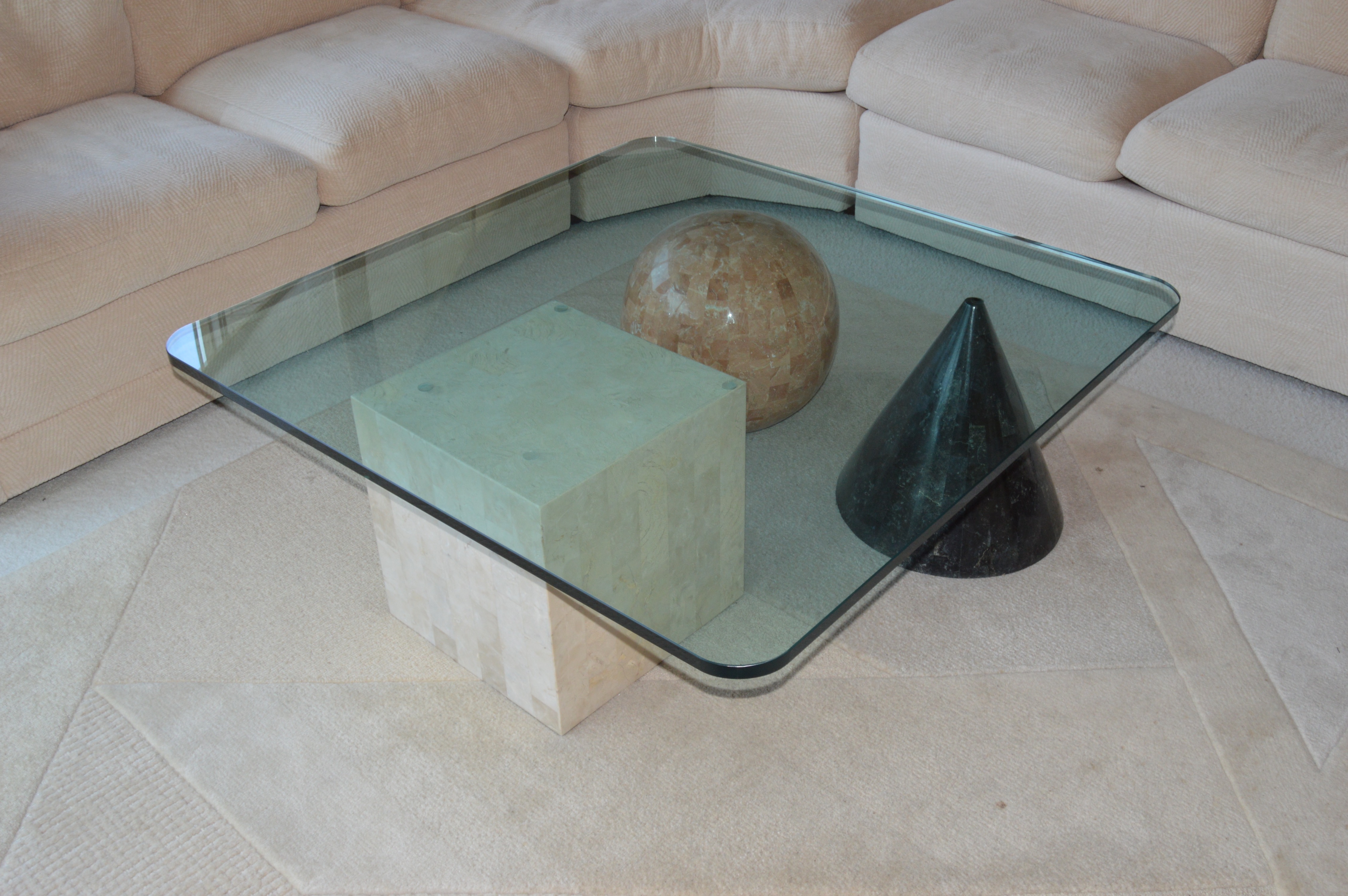 Modernist Marble and Glass Coffee Table by Closson's