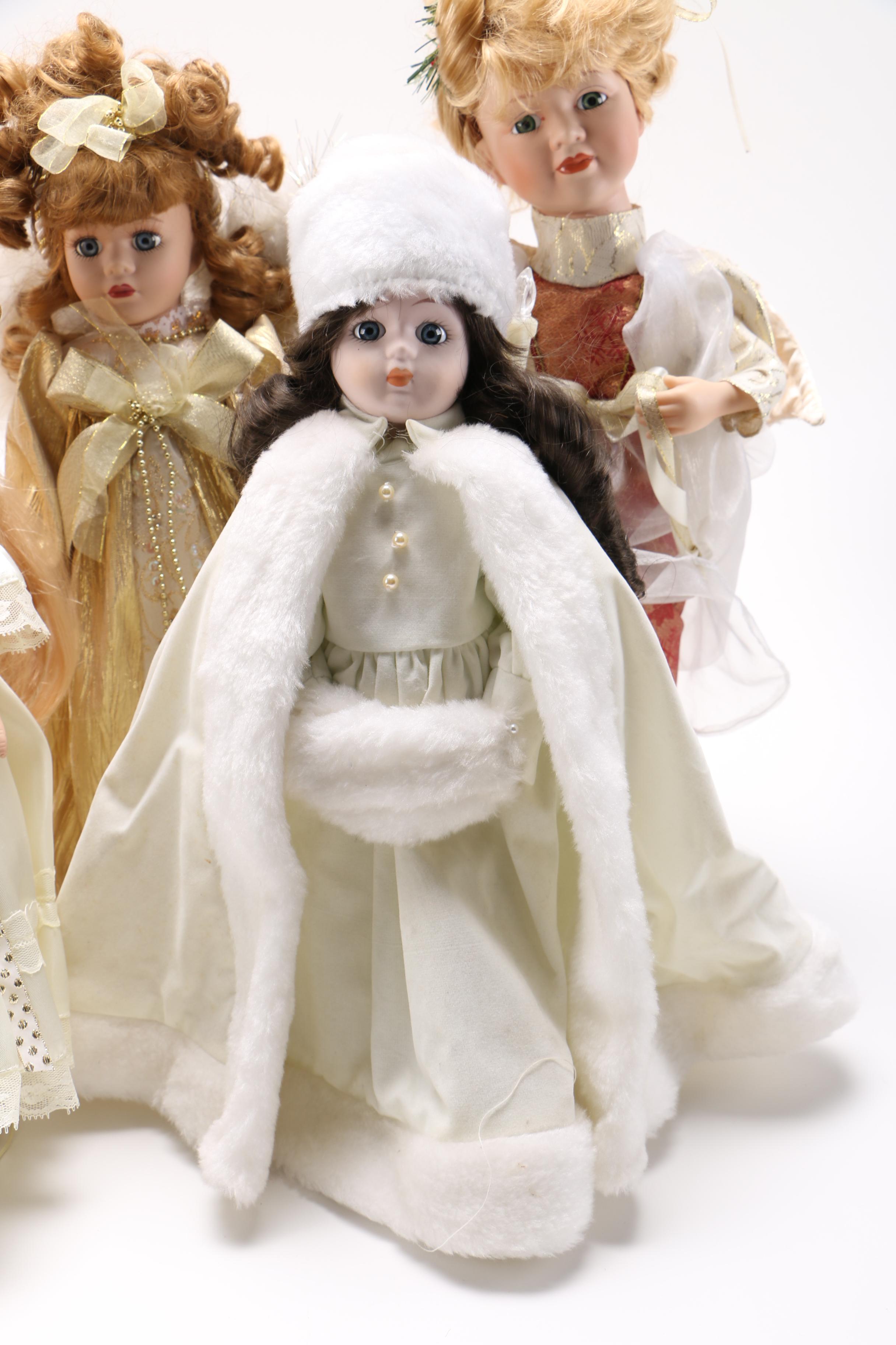 Collection of Winter Themed Porcelain Dolls
