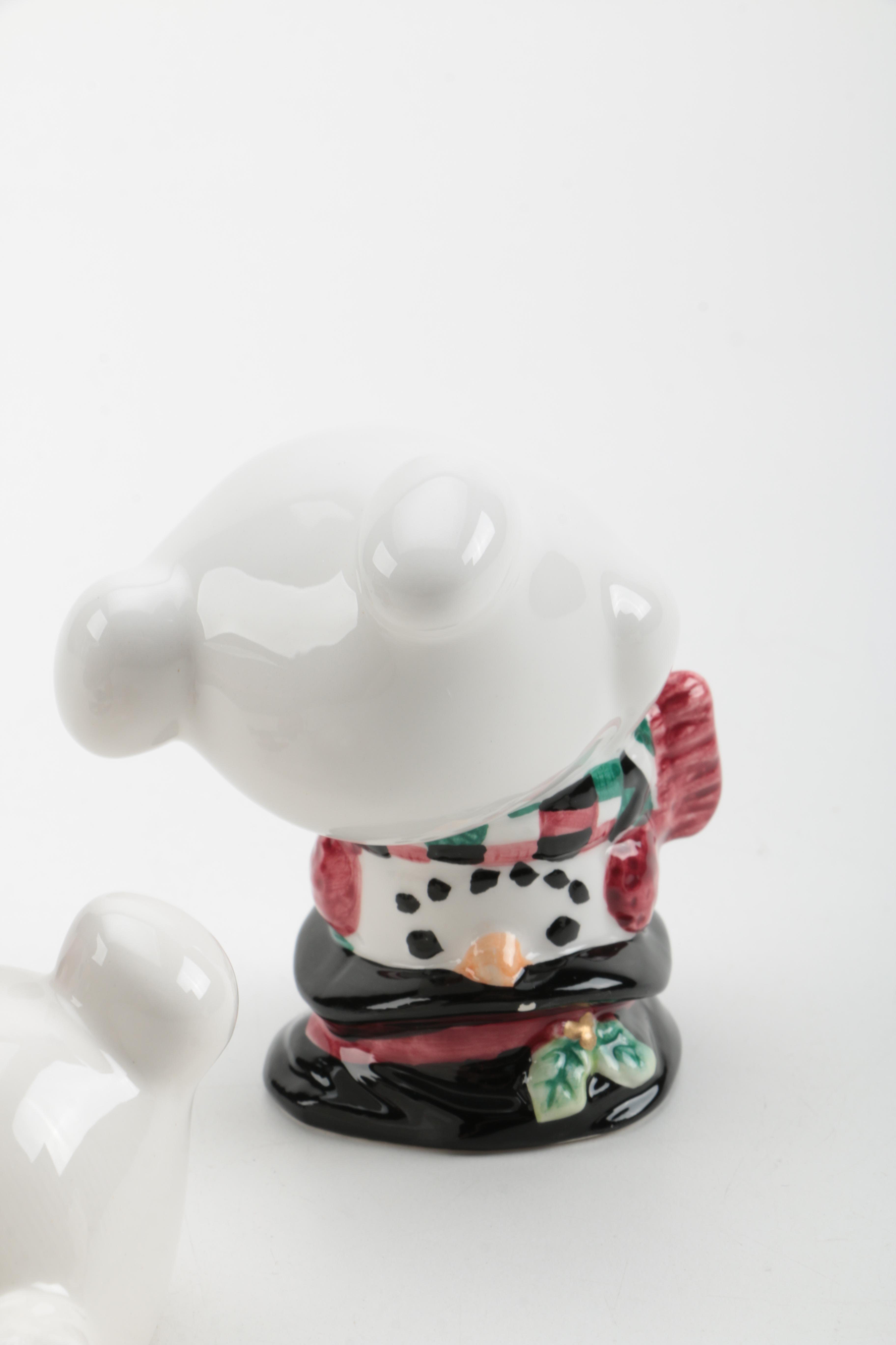 Fitz and Floyd Snowmen With Present Style Salt and Pepper Shakers