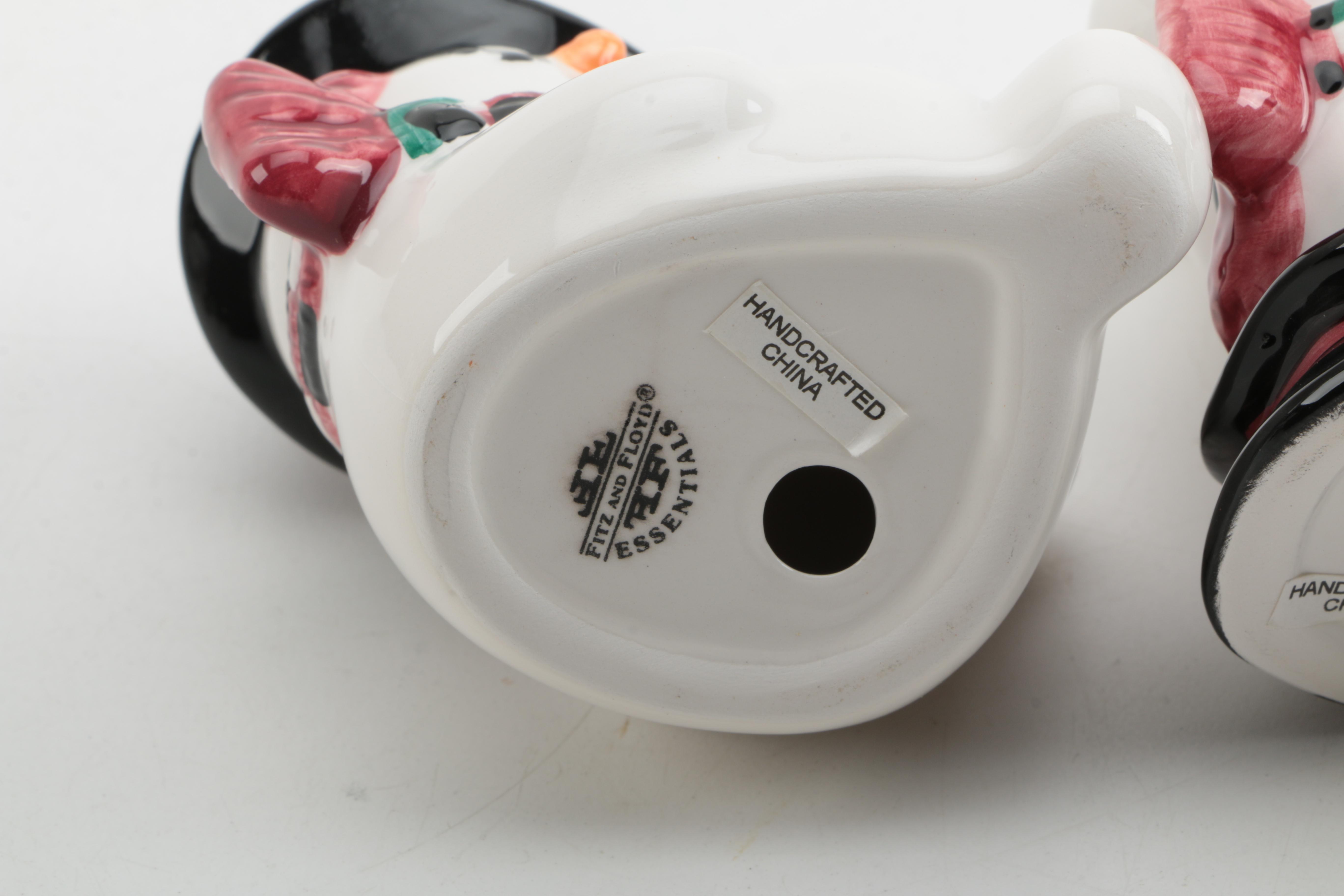 Fitz and Floyd Snowmen With Present Style Salt and Pepper Shakers