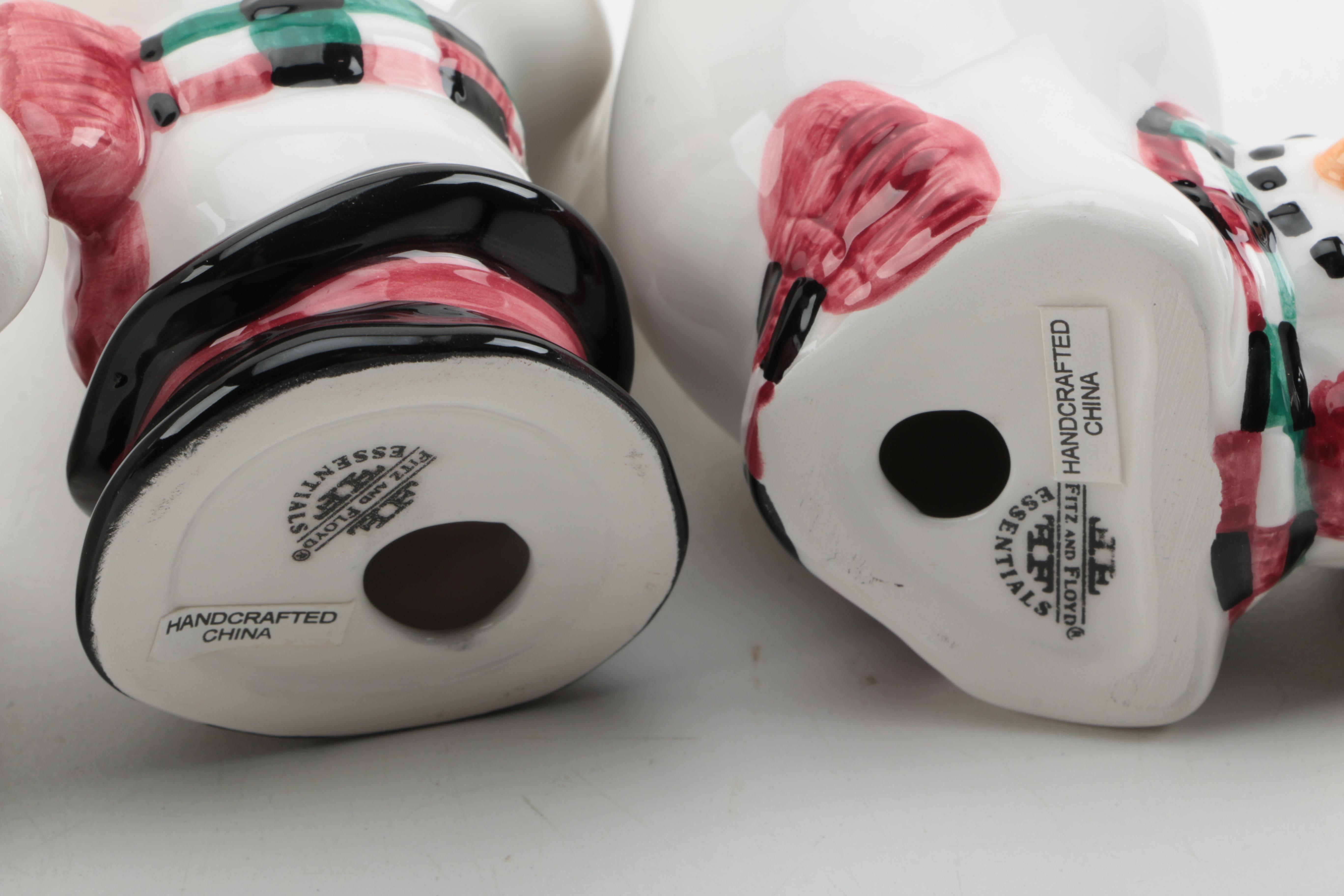 Fitz and Floyd Snowmen With Present Style Salt and Pepper Shakers