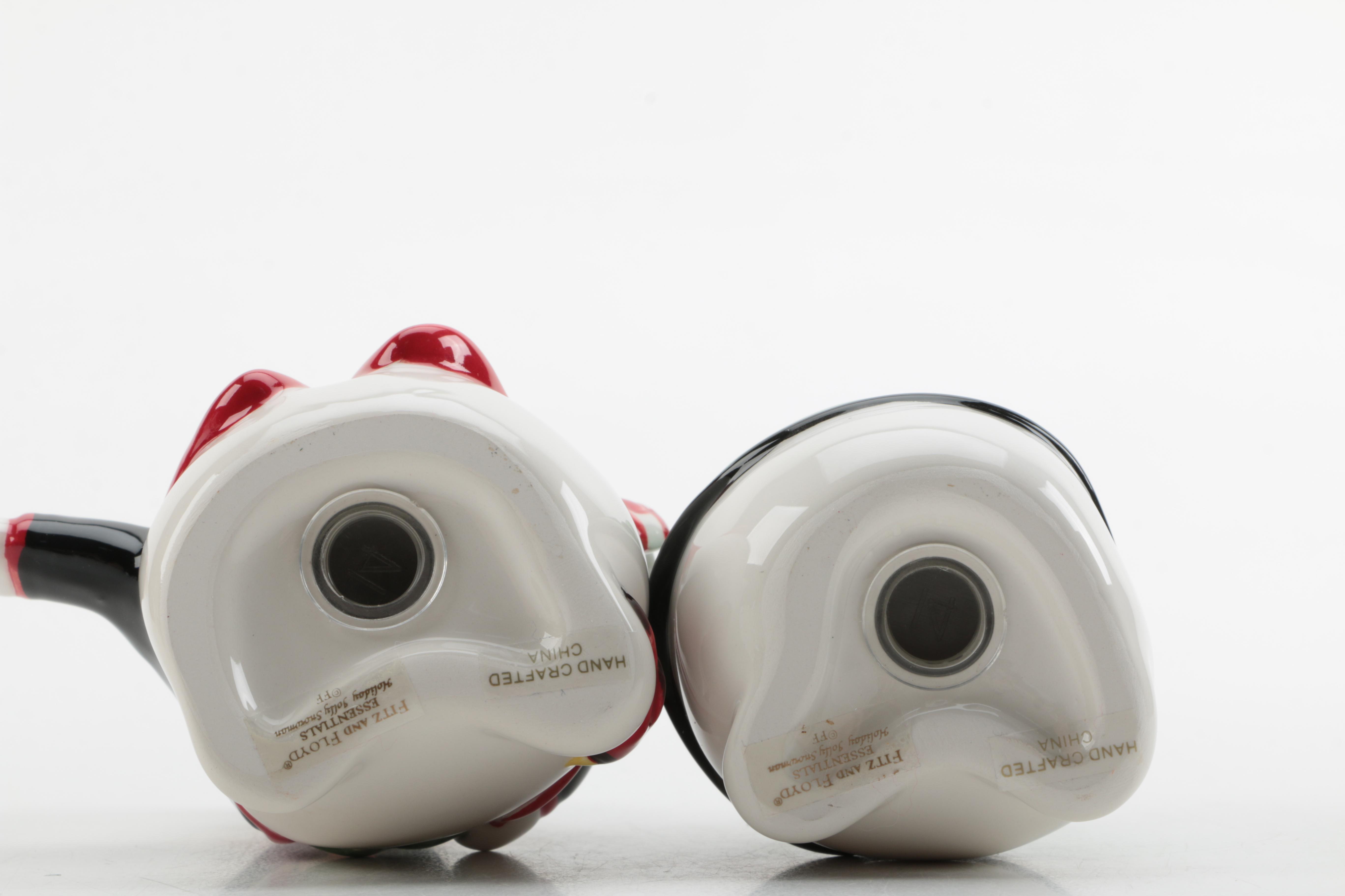 Fitz and Floyd Snowmen With Present Style Salt and Pepper Shakers