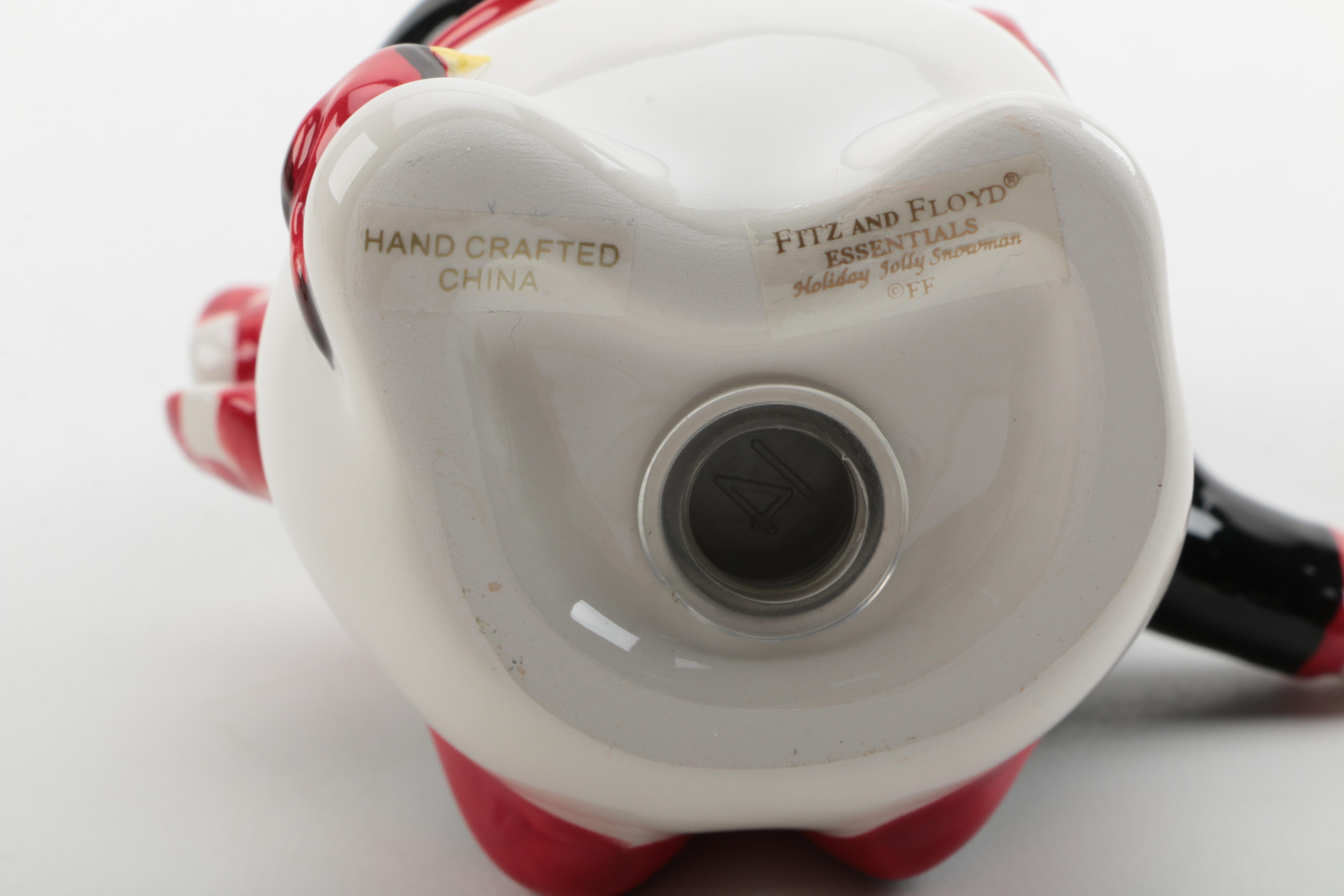 Fitz and Floyd Snowmen With Present Style Salt and Pepper Shakers