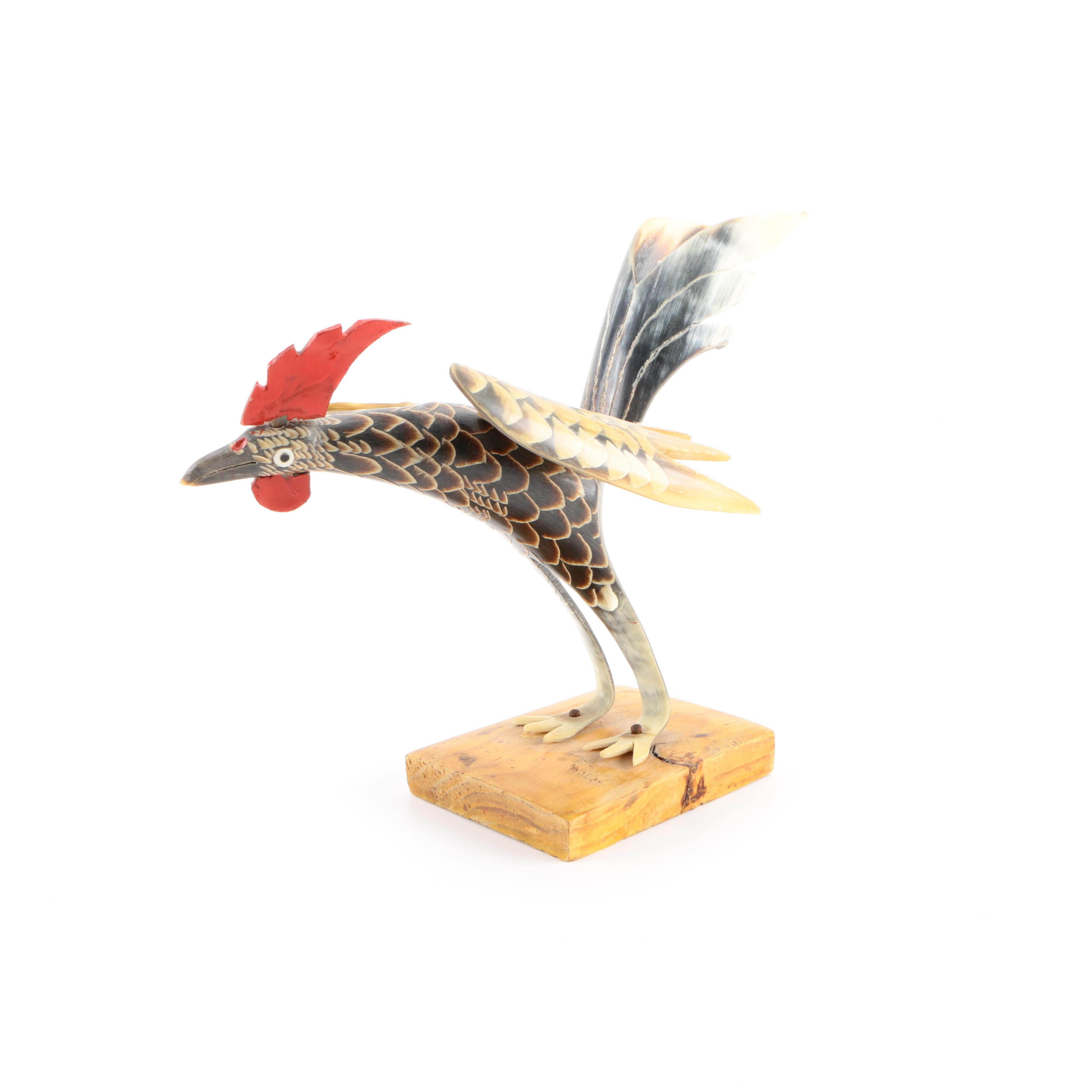 Painted Horn Rooster Figurine