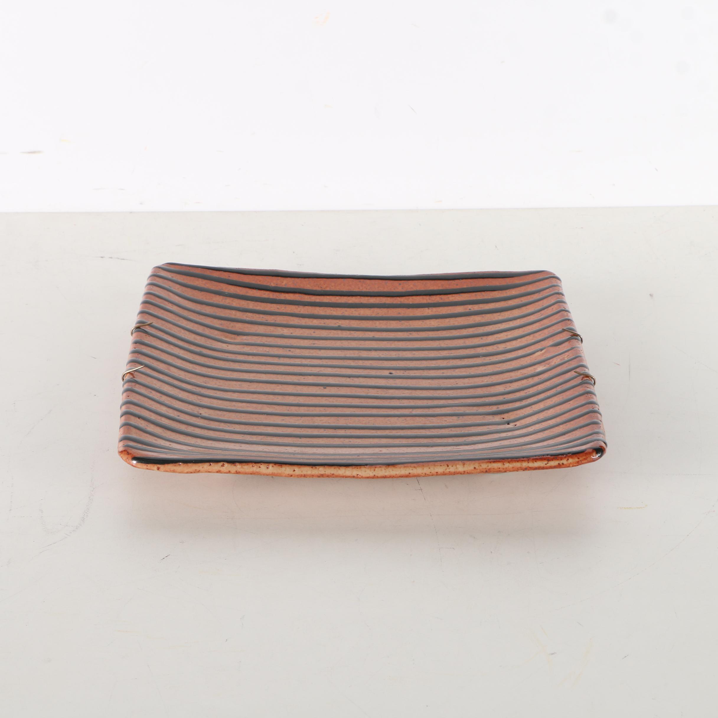 Handbuilt Striped Stoneware Display Plate