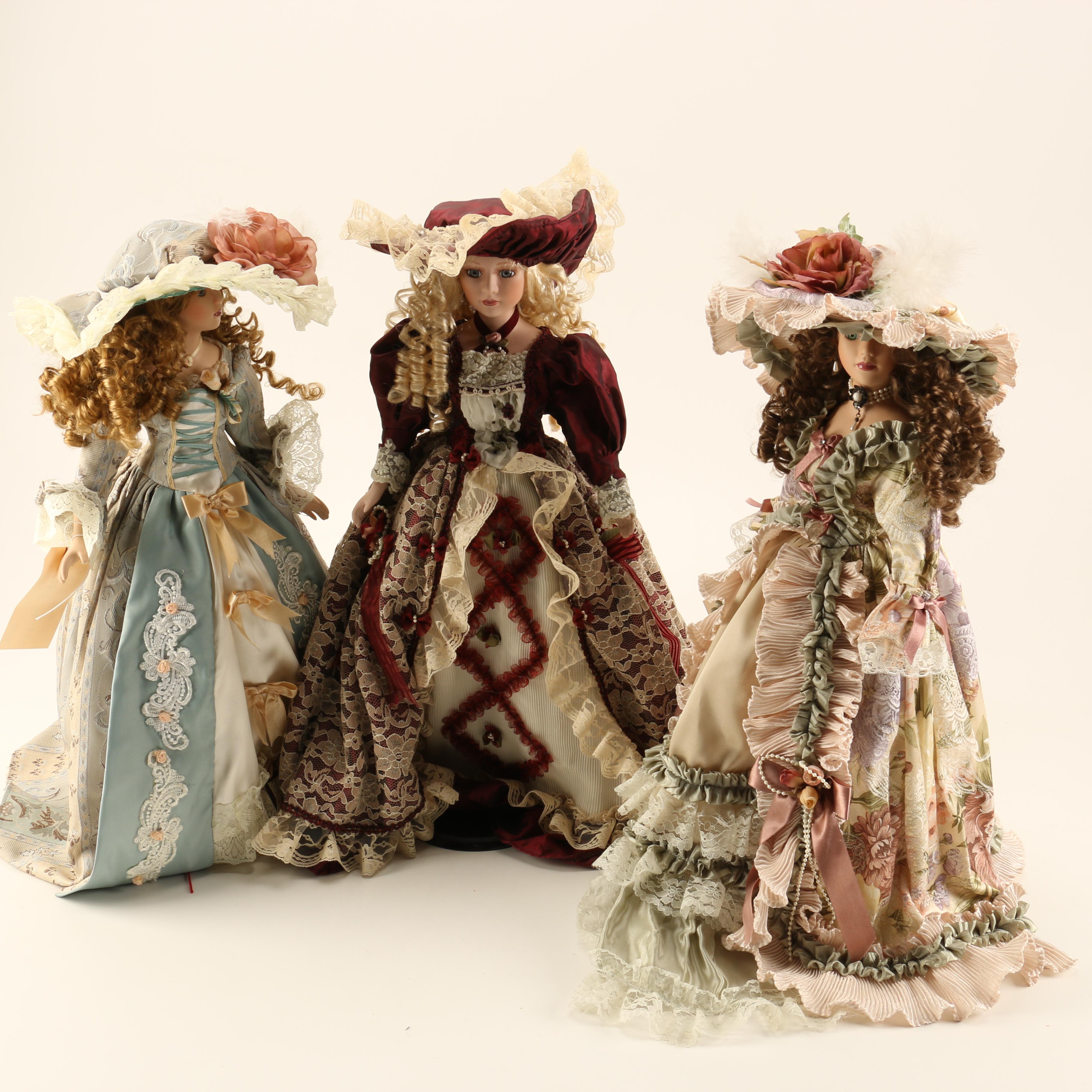 Trio of Victorian Style Porcelain Collector Dolls