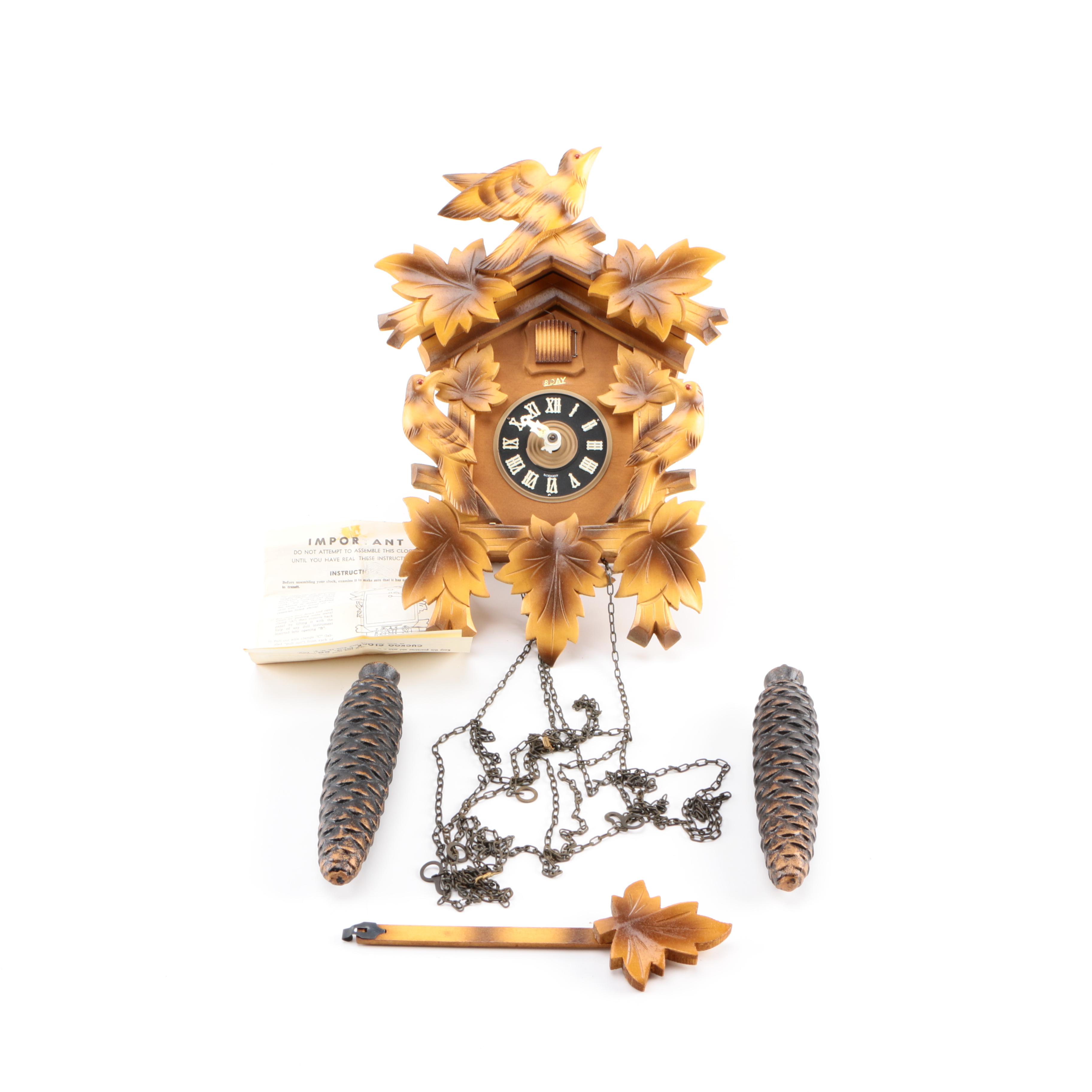 Carved Wooden 8-Day Cuckoo Clock