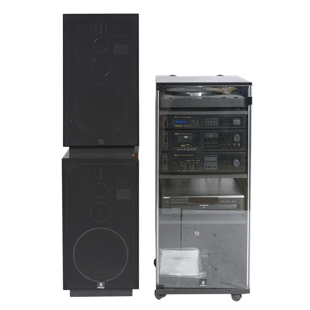Sherwood Stereo Components, Speakers, Cabinet and Sony CD Changer