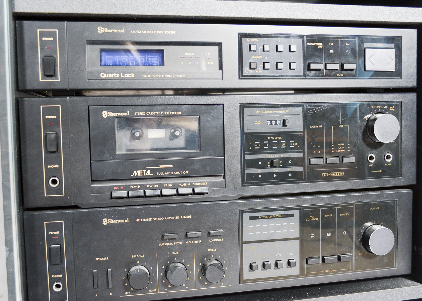 Sherwood Stereo Components, Speakers, Cabinet and Sony CD Changer