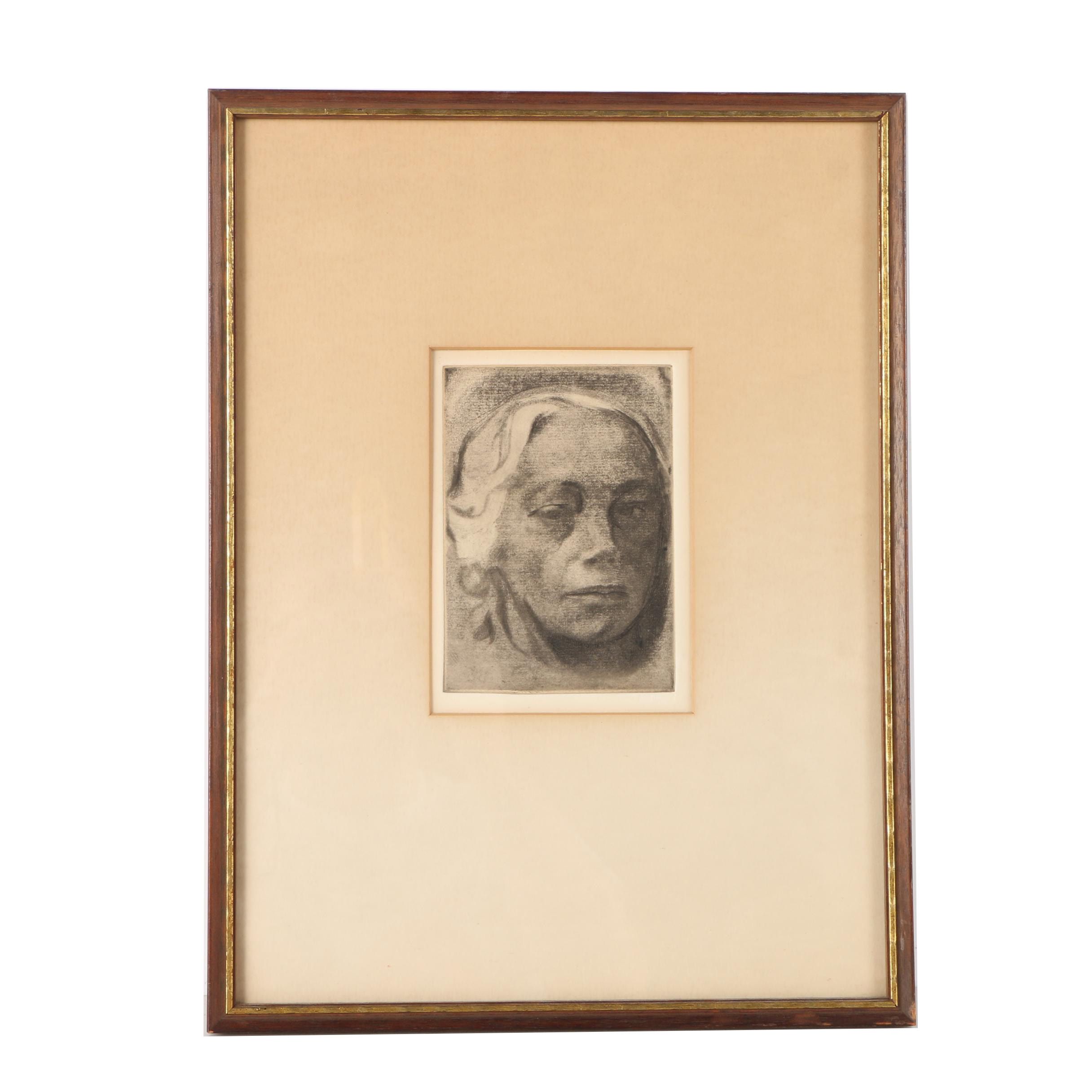 Restrike of Käthe Kollwitz Self Portrait