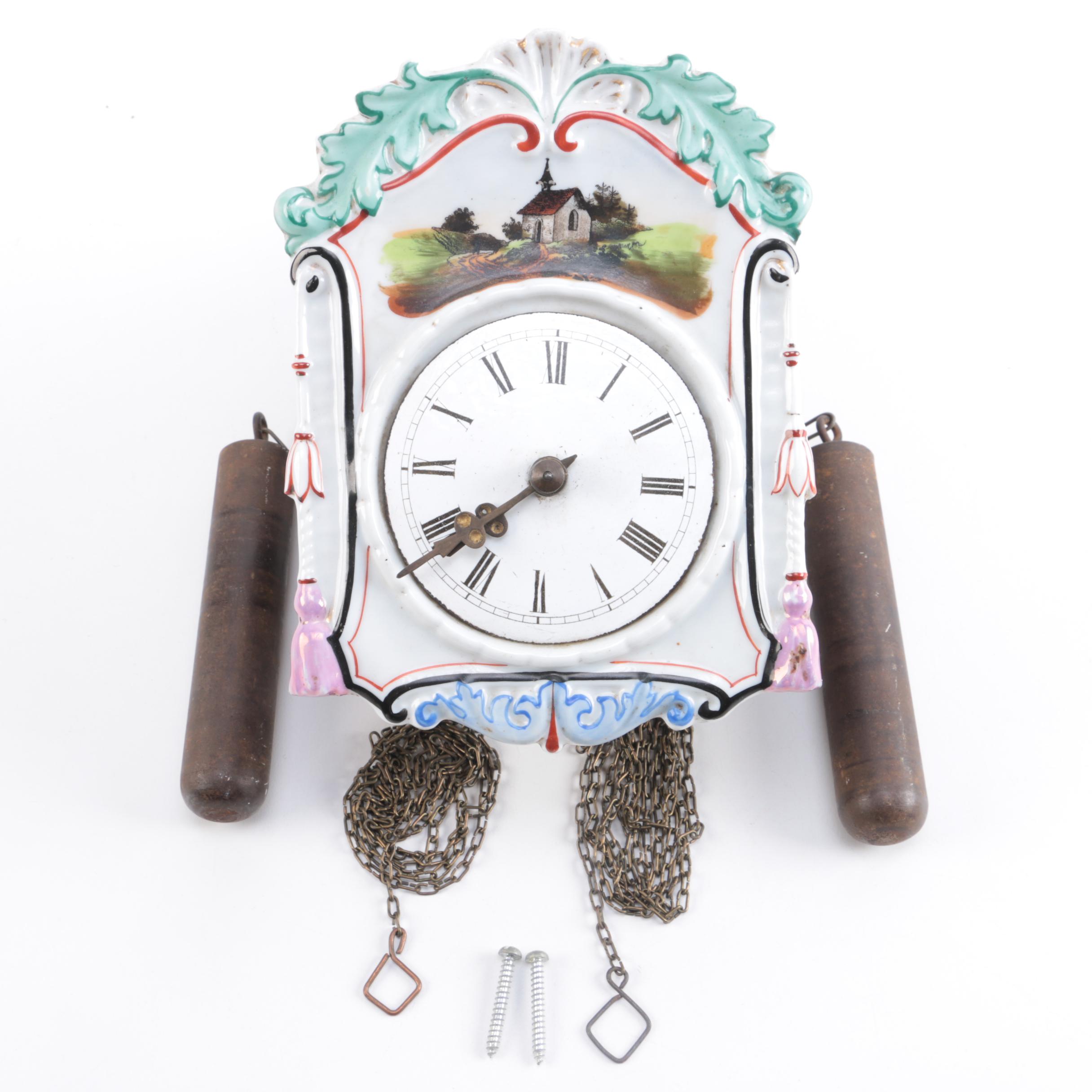 Vintage Hand Painted Ceramic Face Thirty Hour Wall Clock