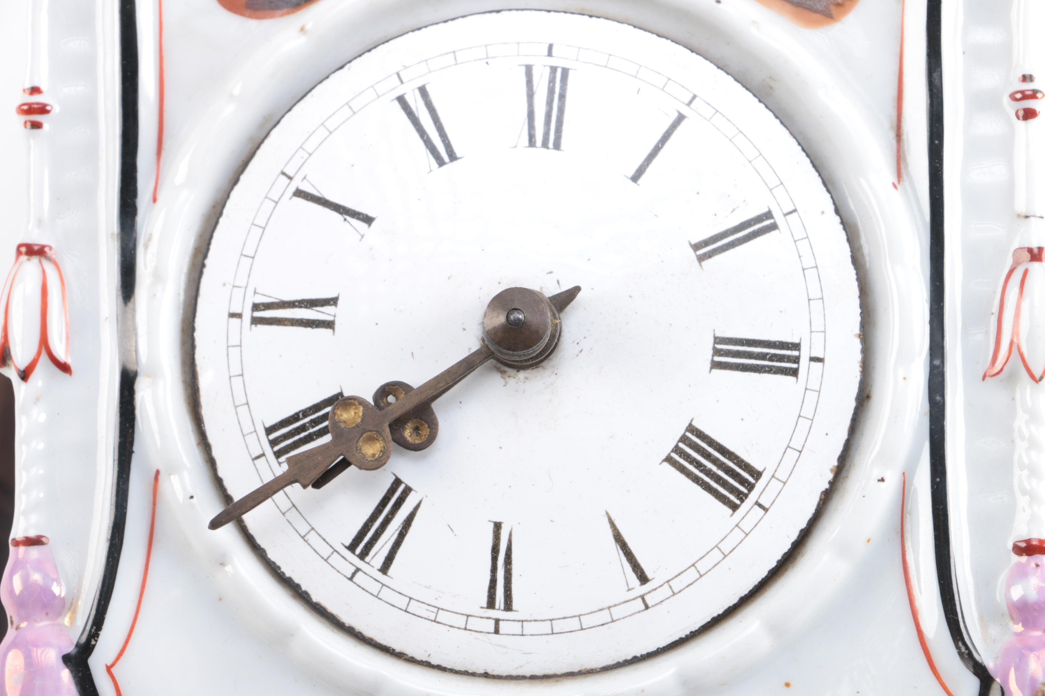 Vintage Hand Painted Ceramic Face Thirty Hour Wall Clock