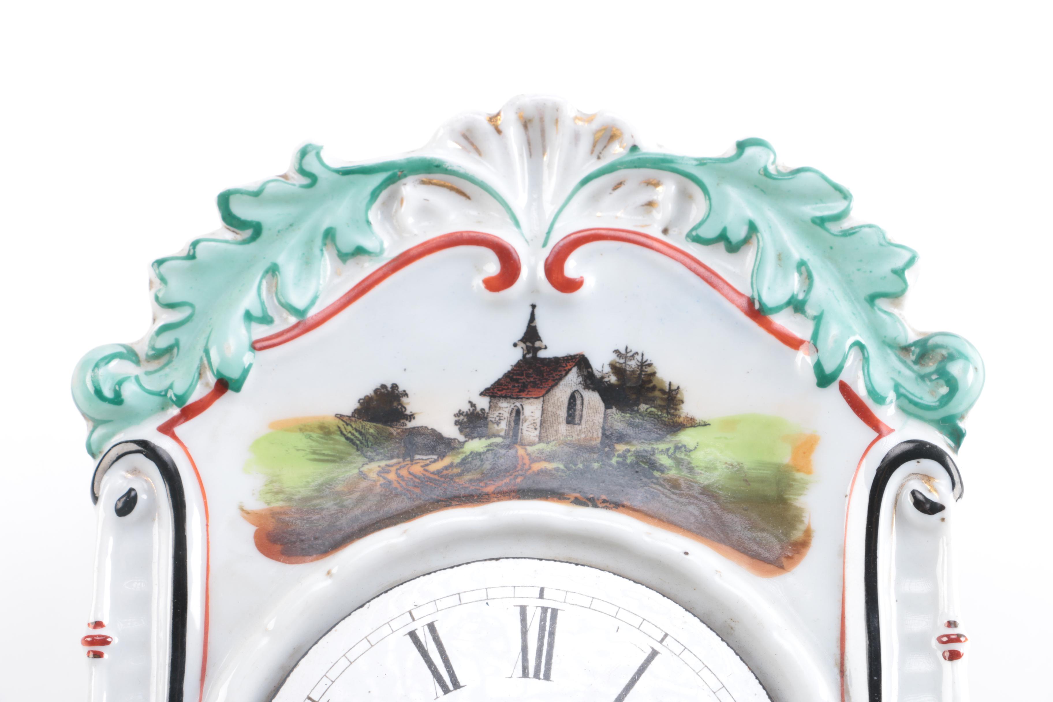 Vintage Hand Painted Ceramic Face Thirty Hour Wall Clock