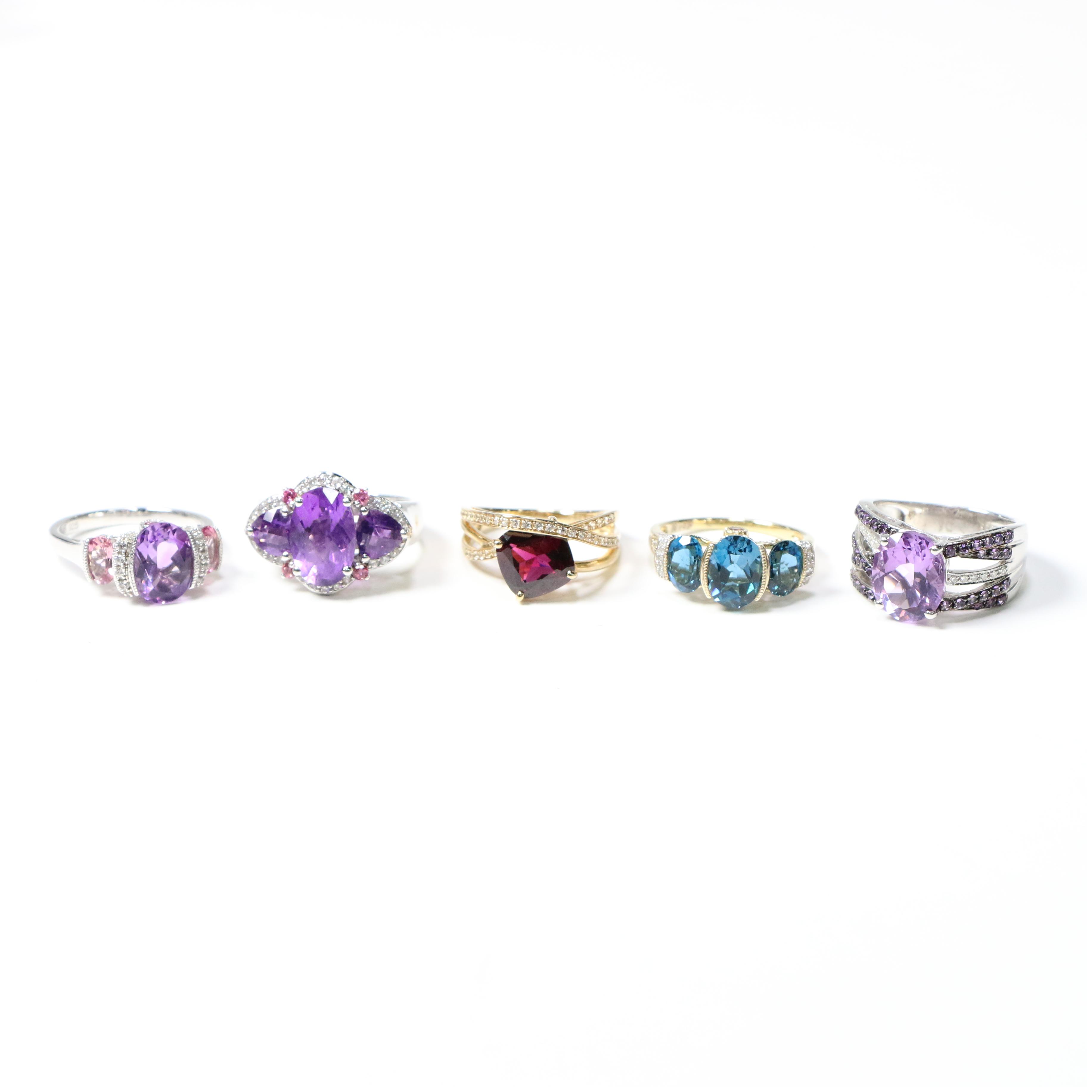 Sterling Silver Rings With Gemstones Including Diamonds