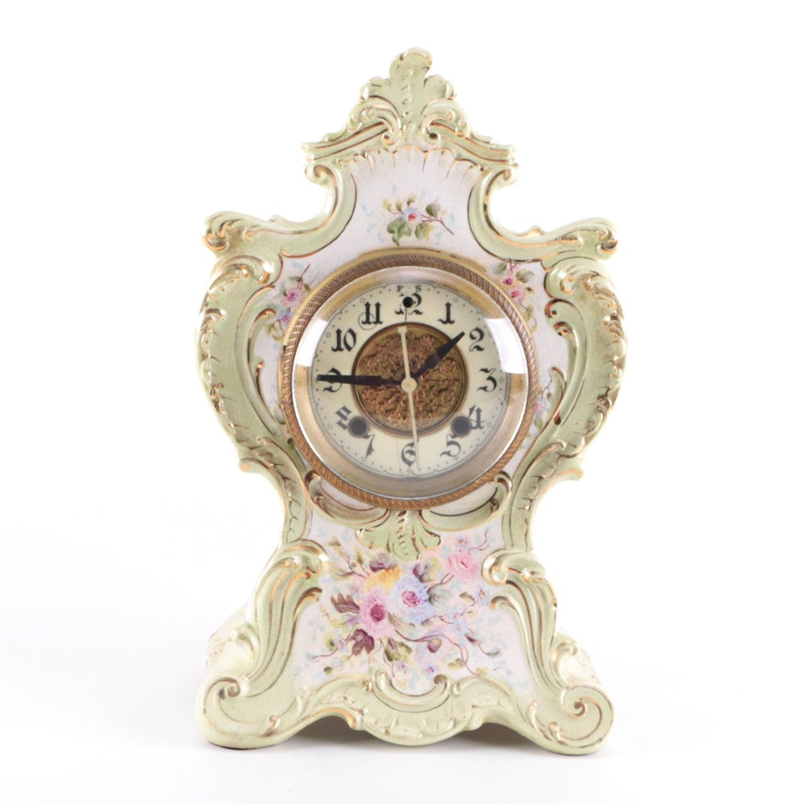 New Haven Ceramic Mantel Clock With Battery-Operated Movement