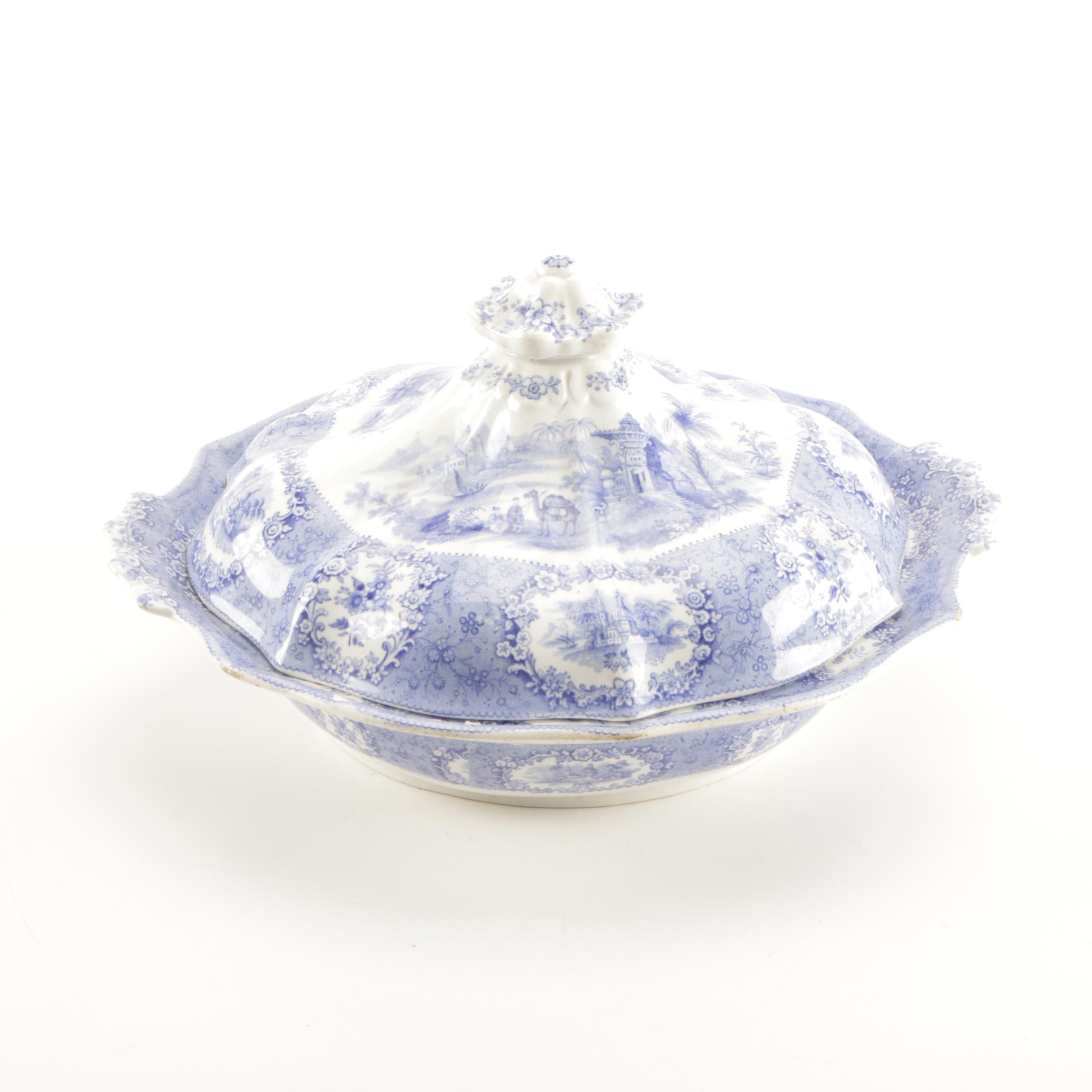 Transferware Castle and Camel Lidded Dish