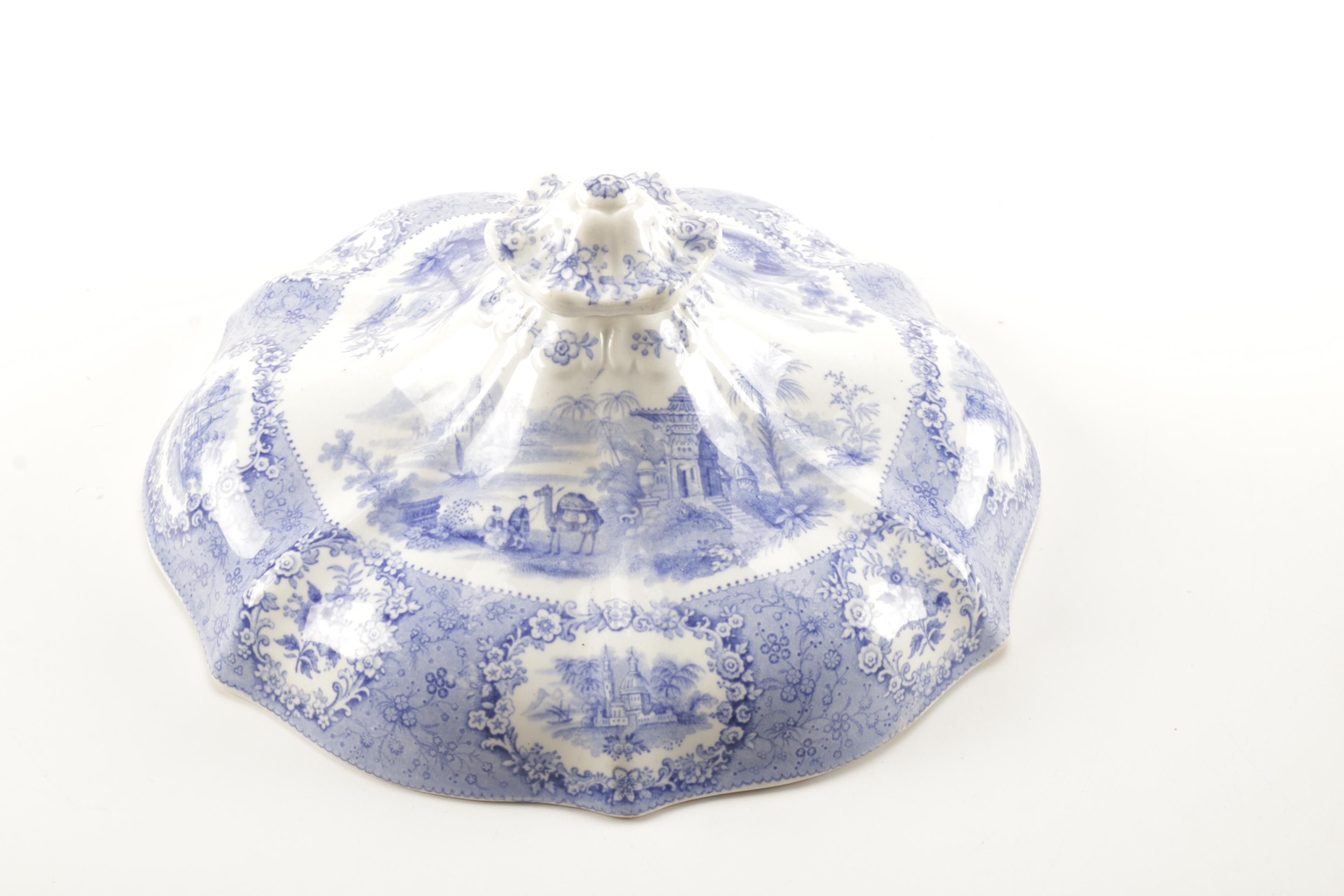 Transferware Castle and Camel Lidded Dish